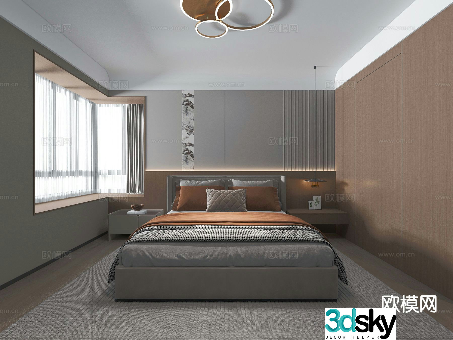Premium gray bedroom master bedroom 3d model