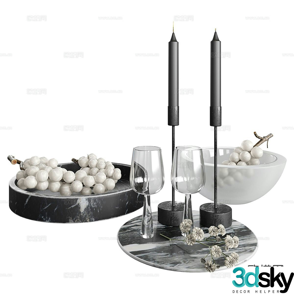 Table decorations fruit plate candlestick lamp 3D model