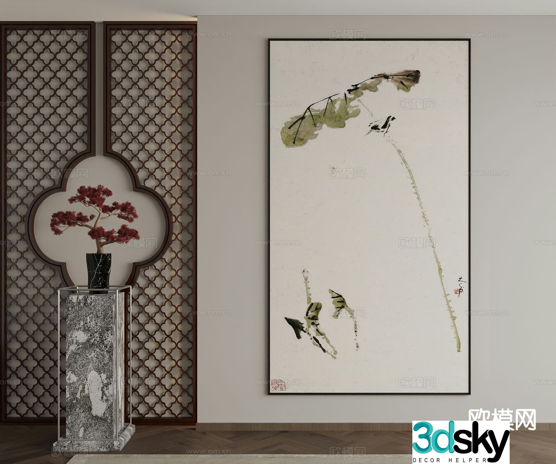 New Chinese style decorative painting texture painting hanging painting 3D model