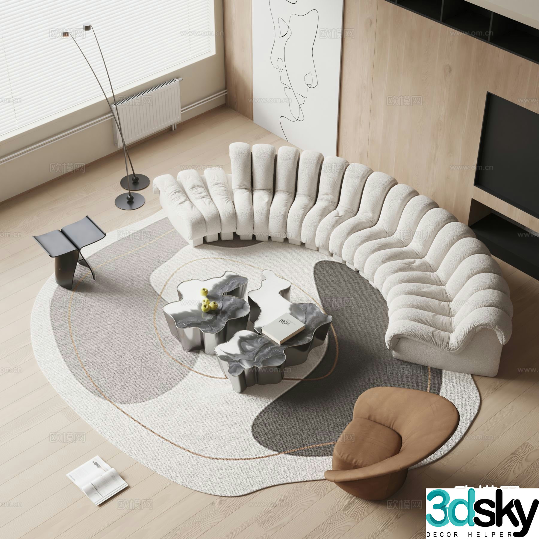 Curved sofa modular sofa 3d model
