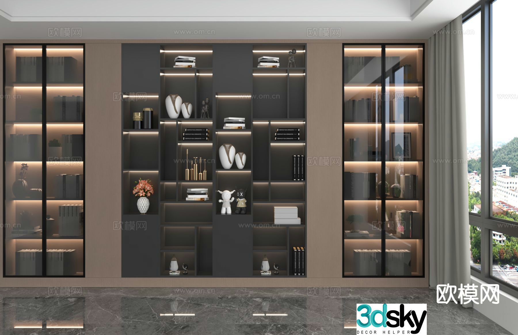 Modern bookcase display cabinet 3d model