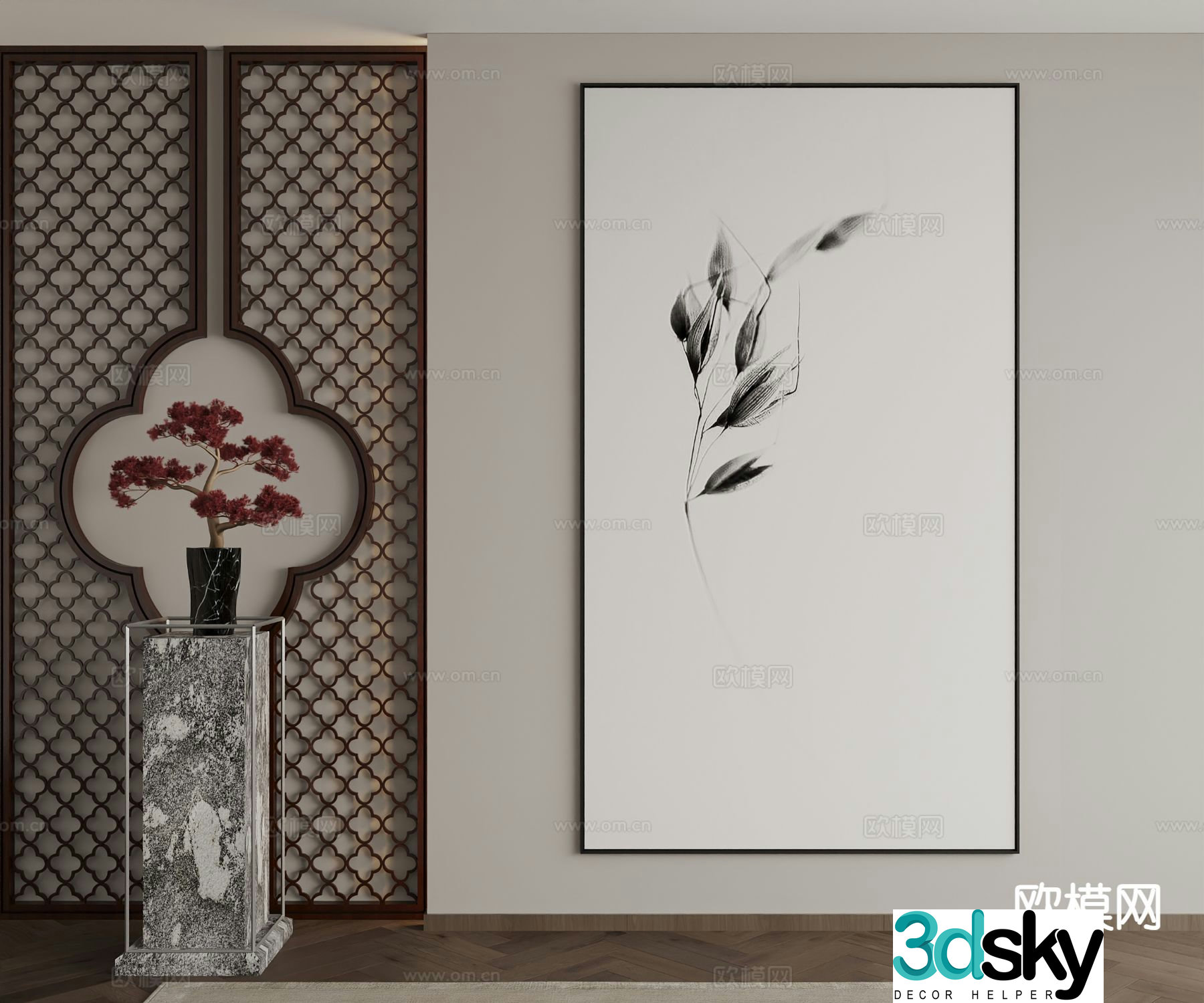 New Chinese style decorative painting art painting hanging painting 3d model