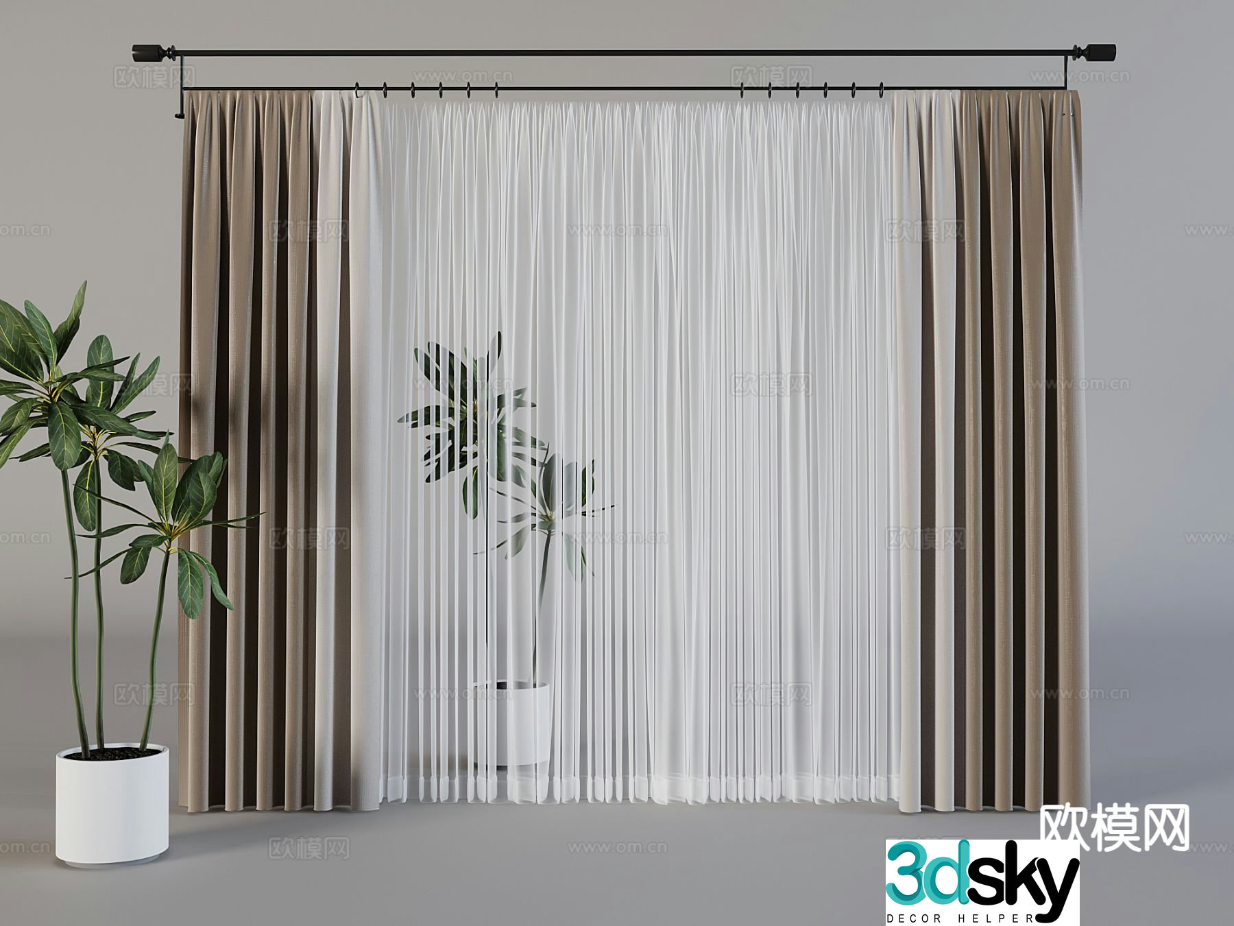 Modern curtain gauze curtain 3d model