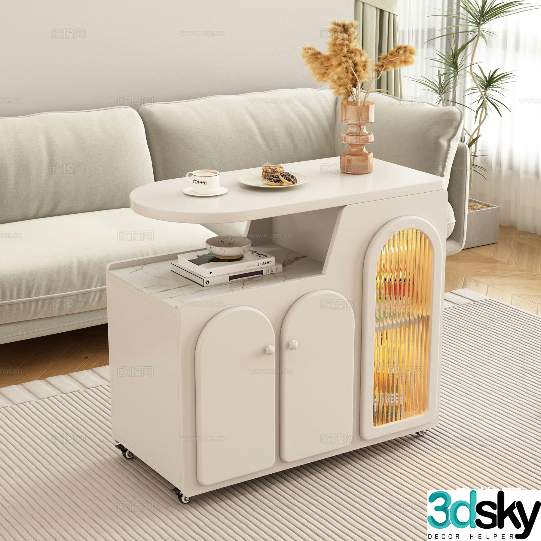 Cream style side table table sofa side cabinet 3D model