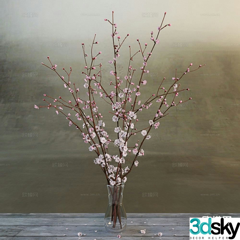 New Chinese style glass vase plum blossom branch vase 3d model