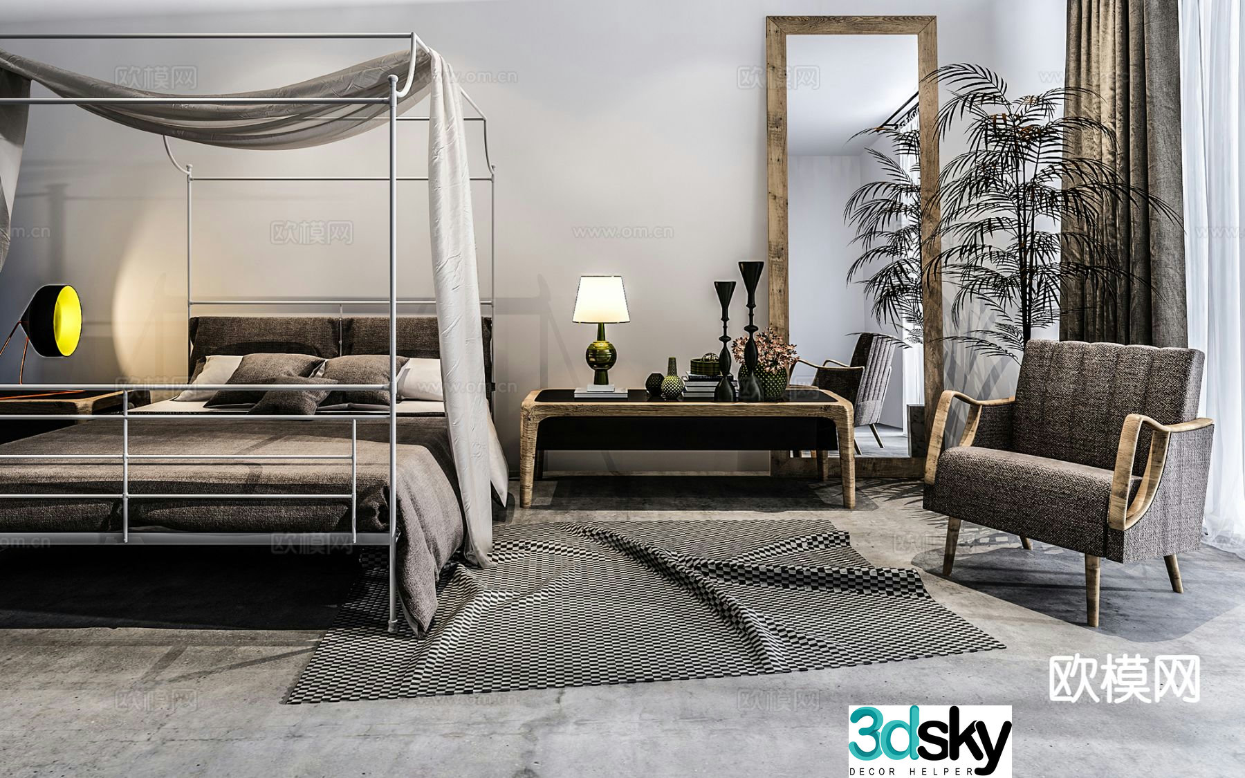 Modern double bed 3d model