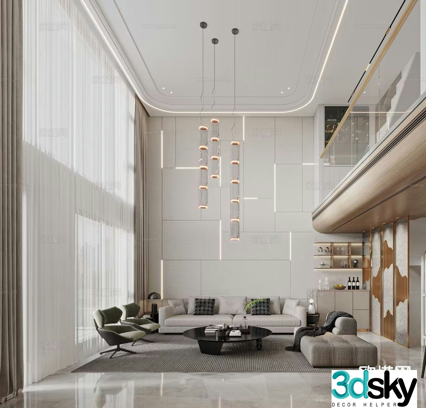 Modern empty living room 3d model of villa living room