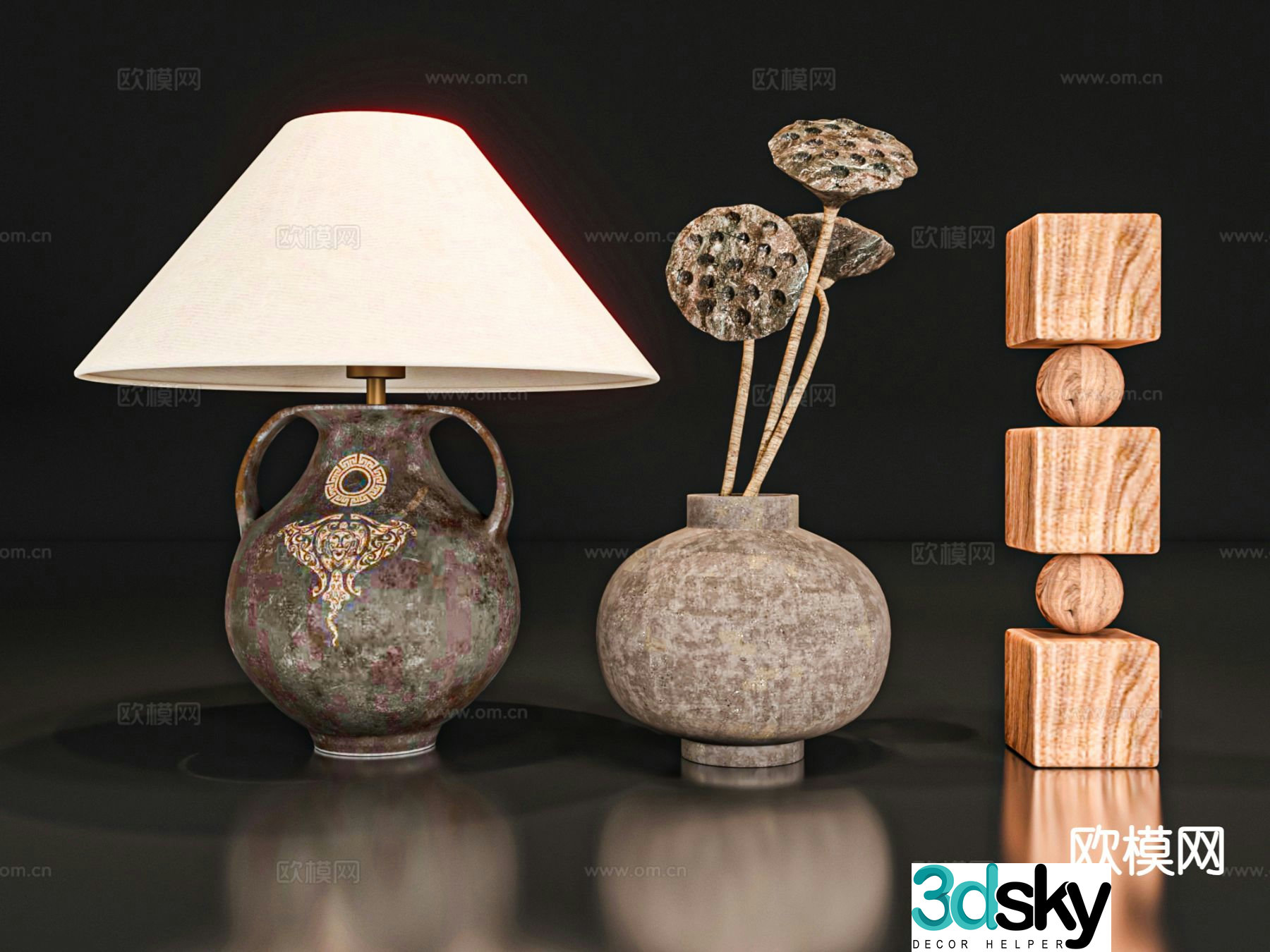 French retro jewelry furnishings table lamp clay pot 3D model