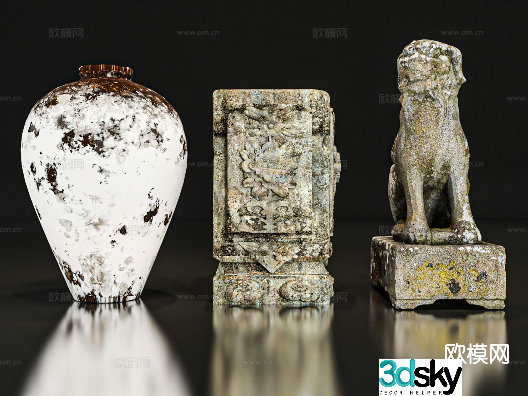 Chinese-style ornaments stone sculptures stone statues antique 3D models
