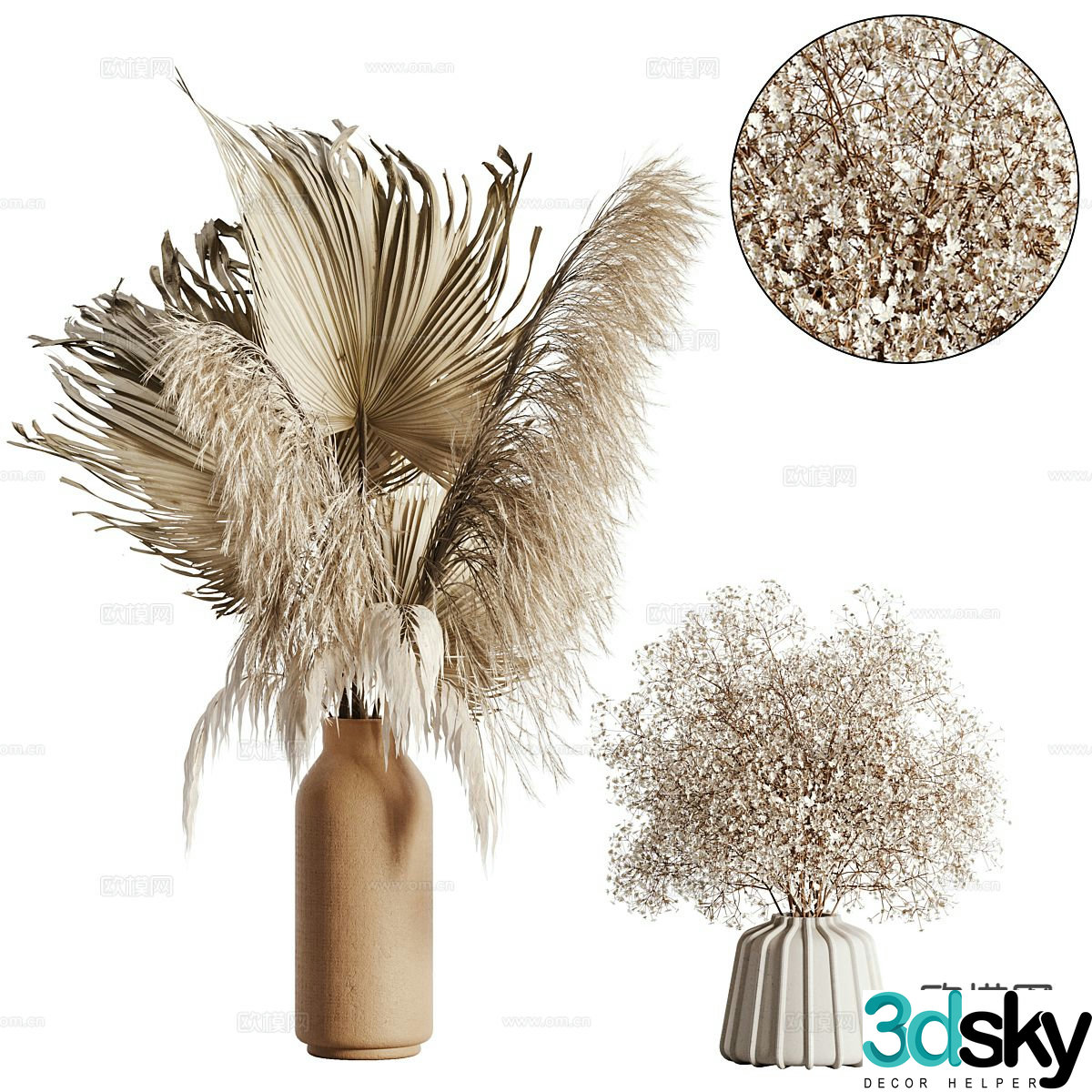 vase flower arrangement wheat ear flower arrangement 3d model