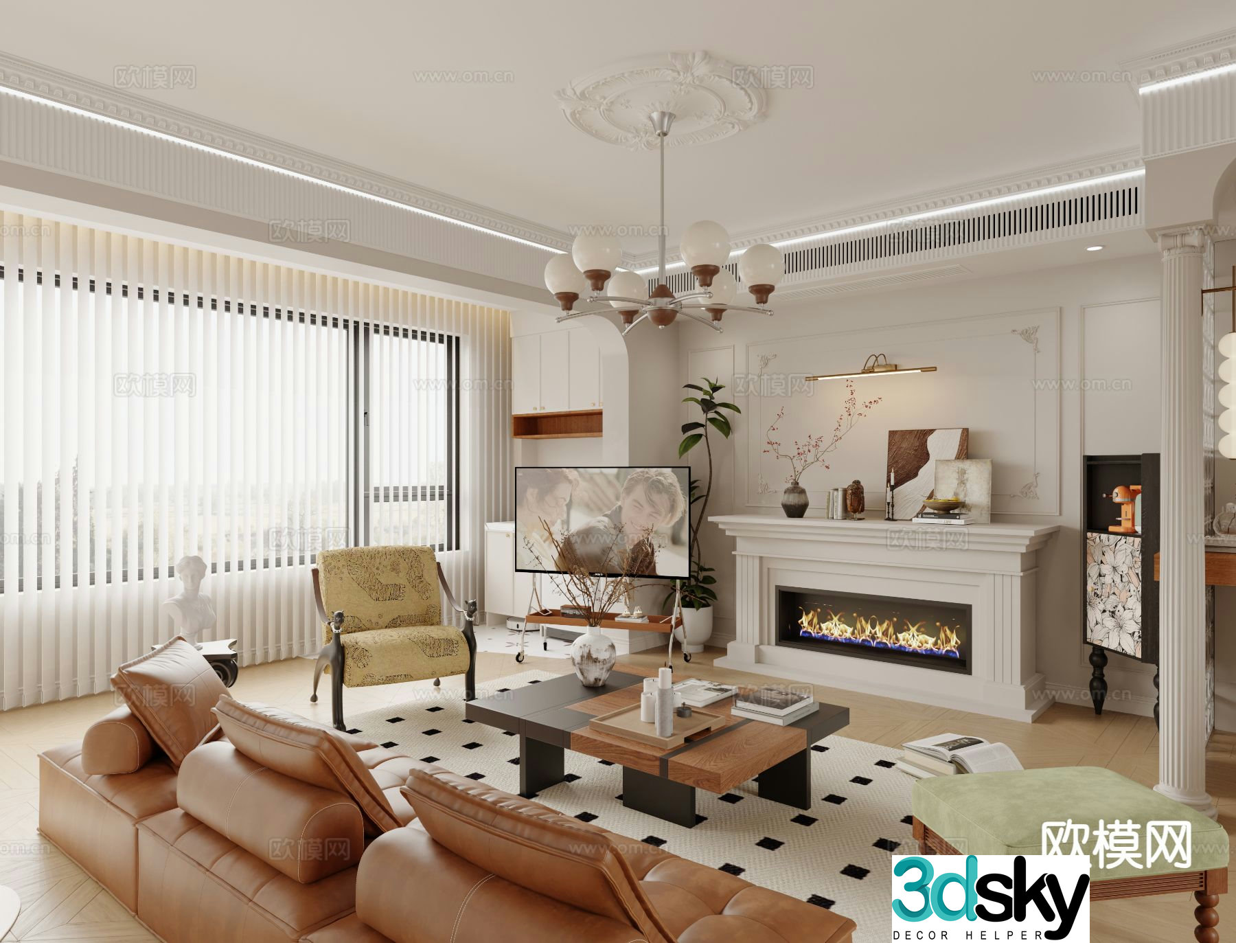 French retro style living room 3D model