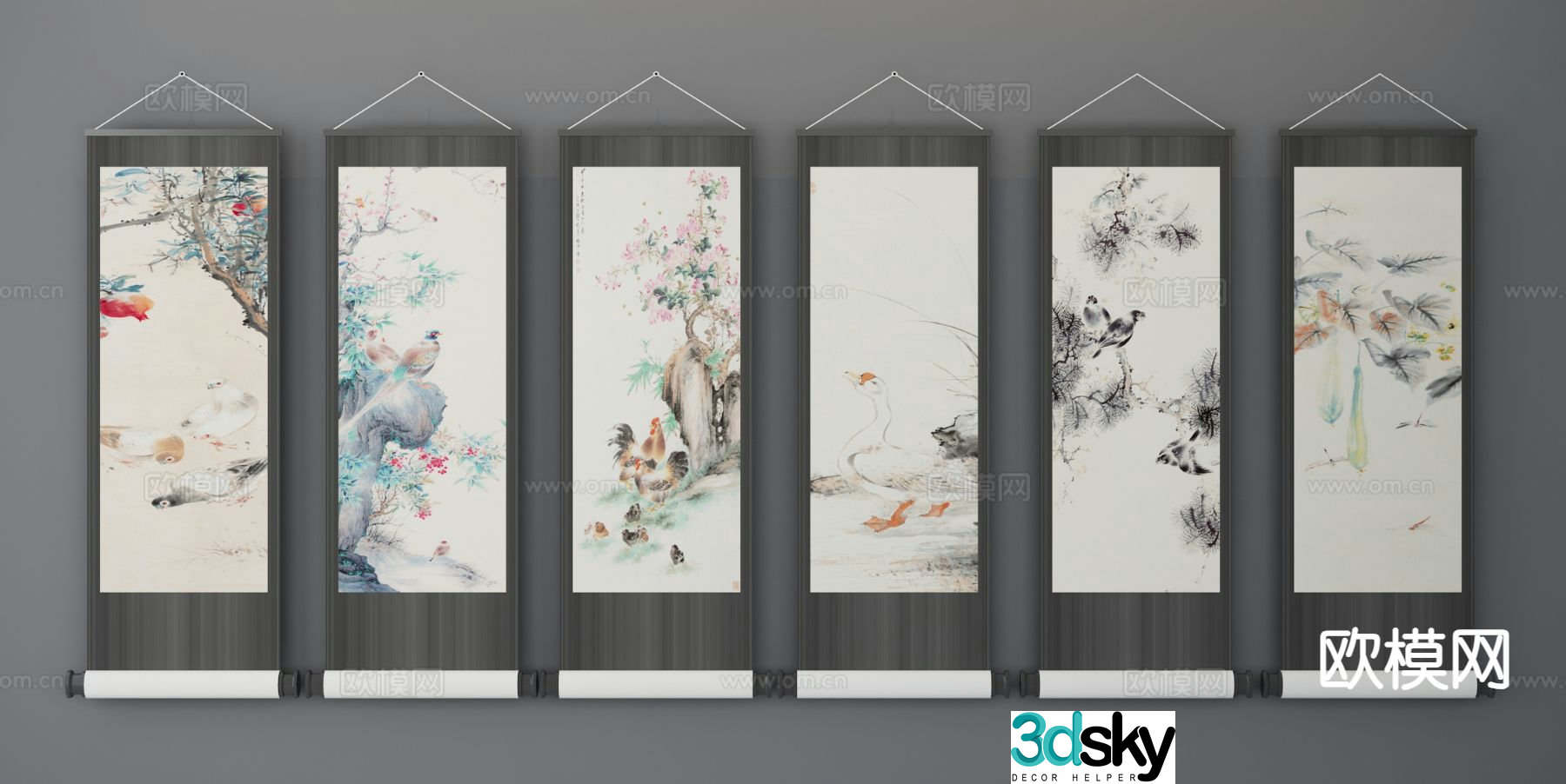 New Chinese style decorative painting ink painting hanging painting 3D model