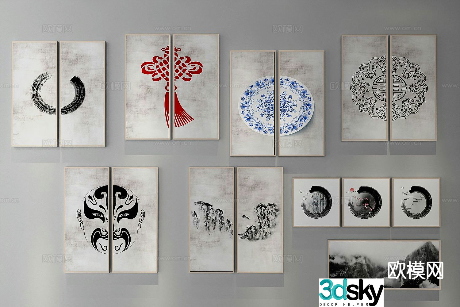 New Chinese style ink painting decorative painting 3D model