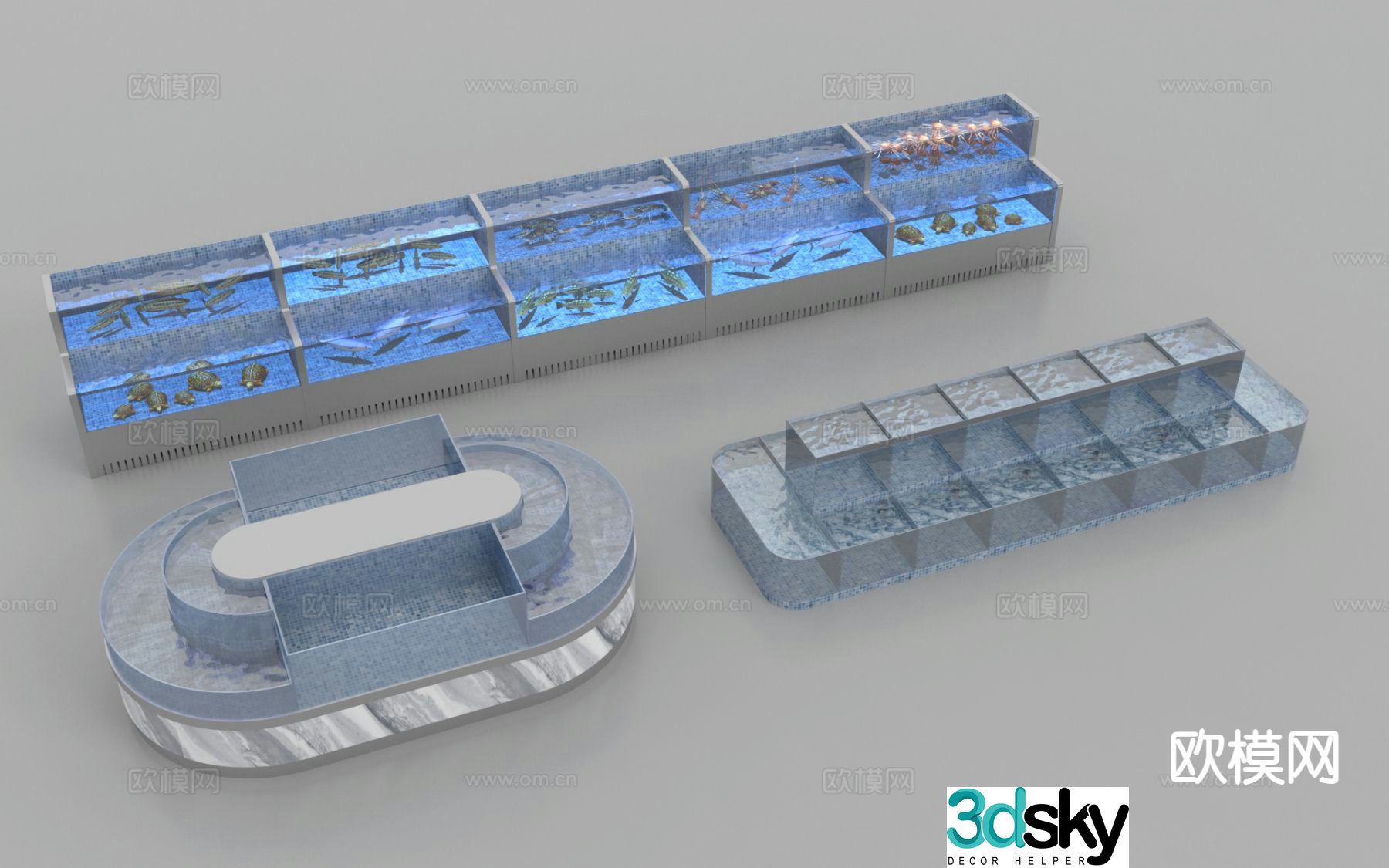 Supermarket aquatic product area seafood pool fish tank 3D model