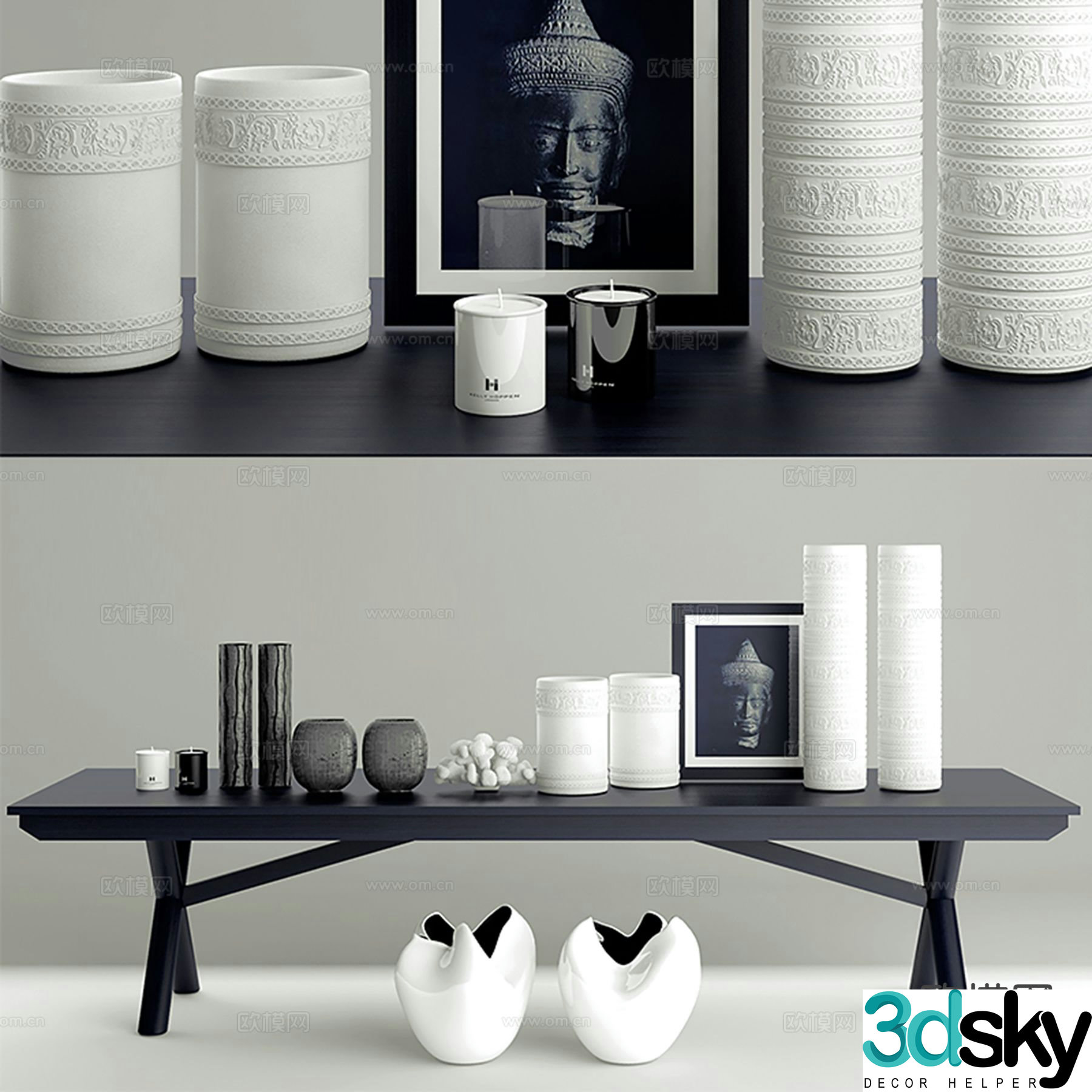 Modern decorations tableware hanging paintings candlestick lamp 3D model