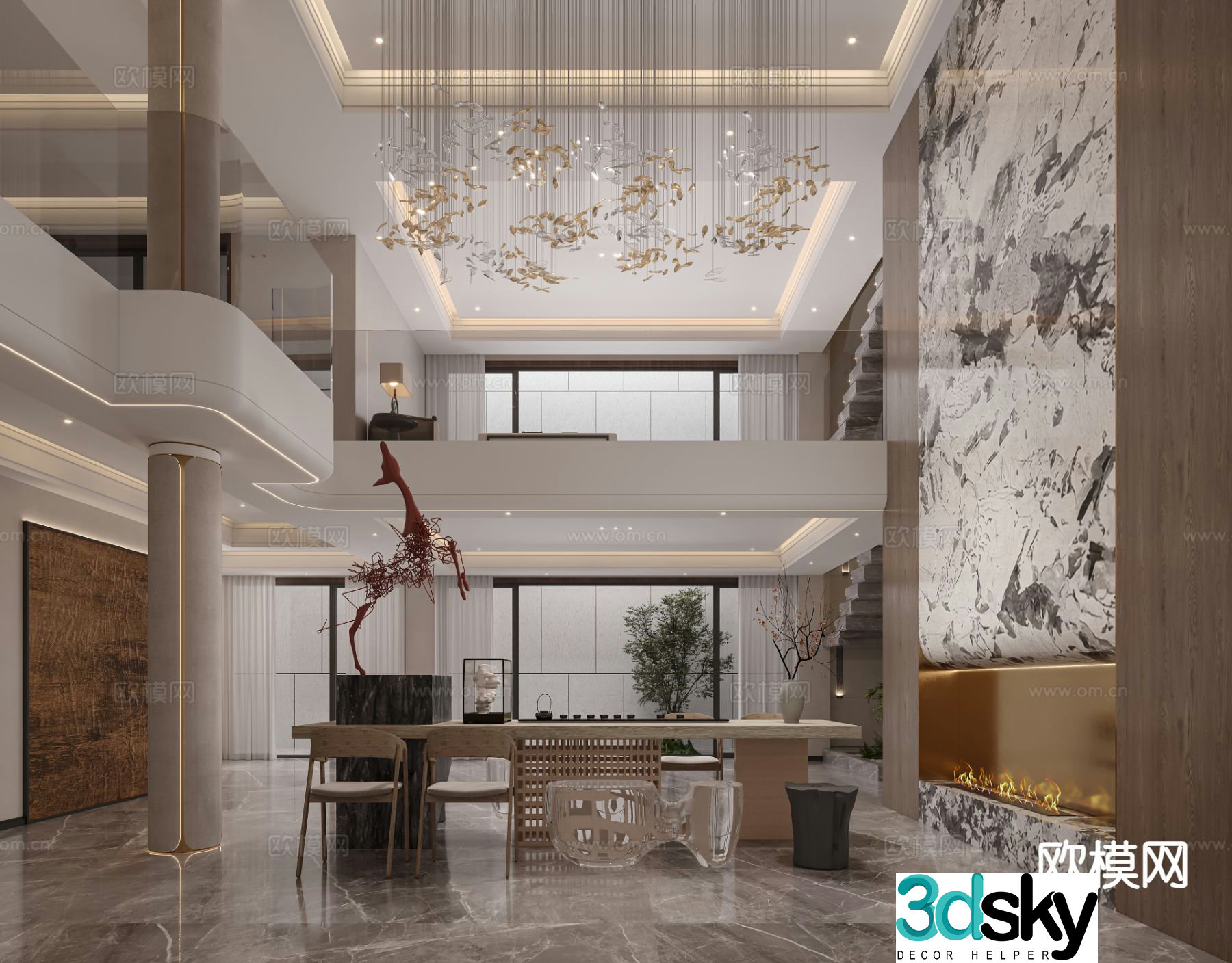 Modern villa tea room 3d model