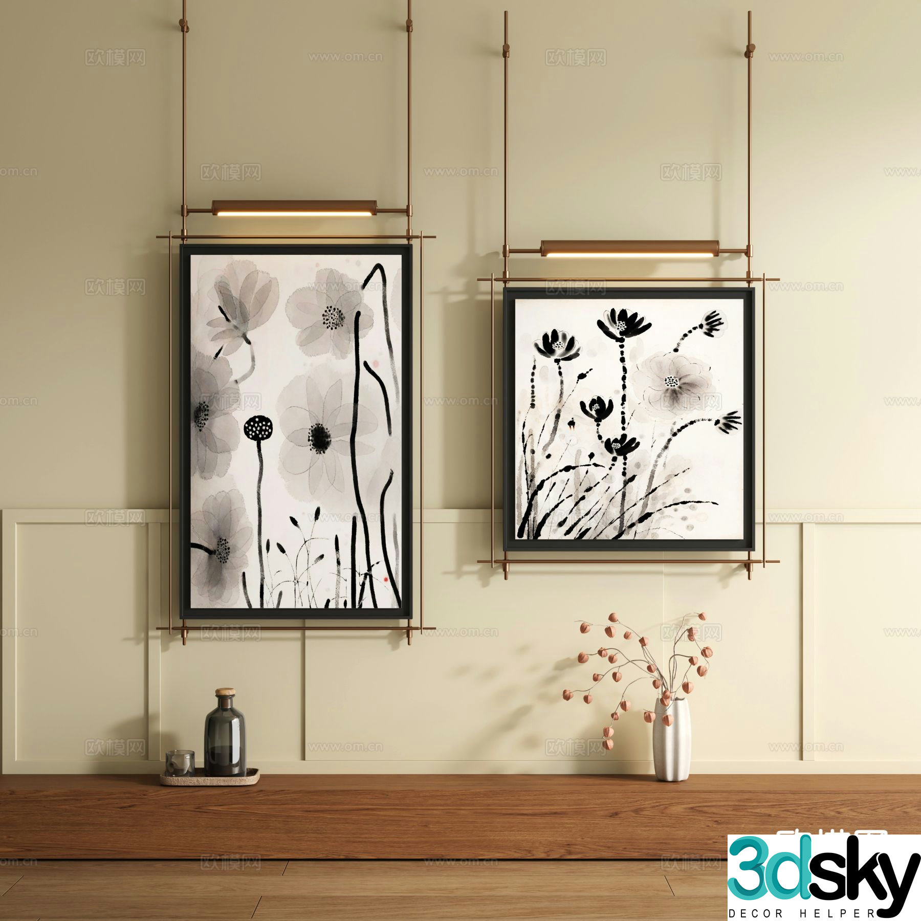 New Chinese style decorative painting ink painting hanging painting 3D model
