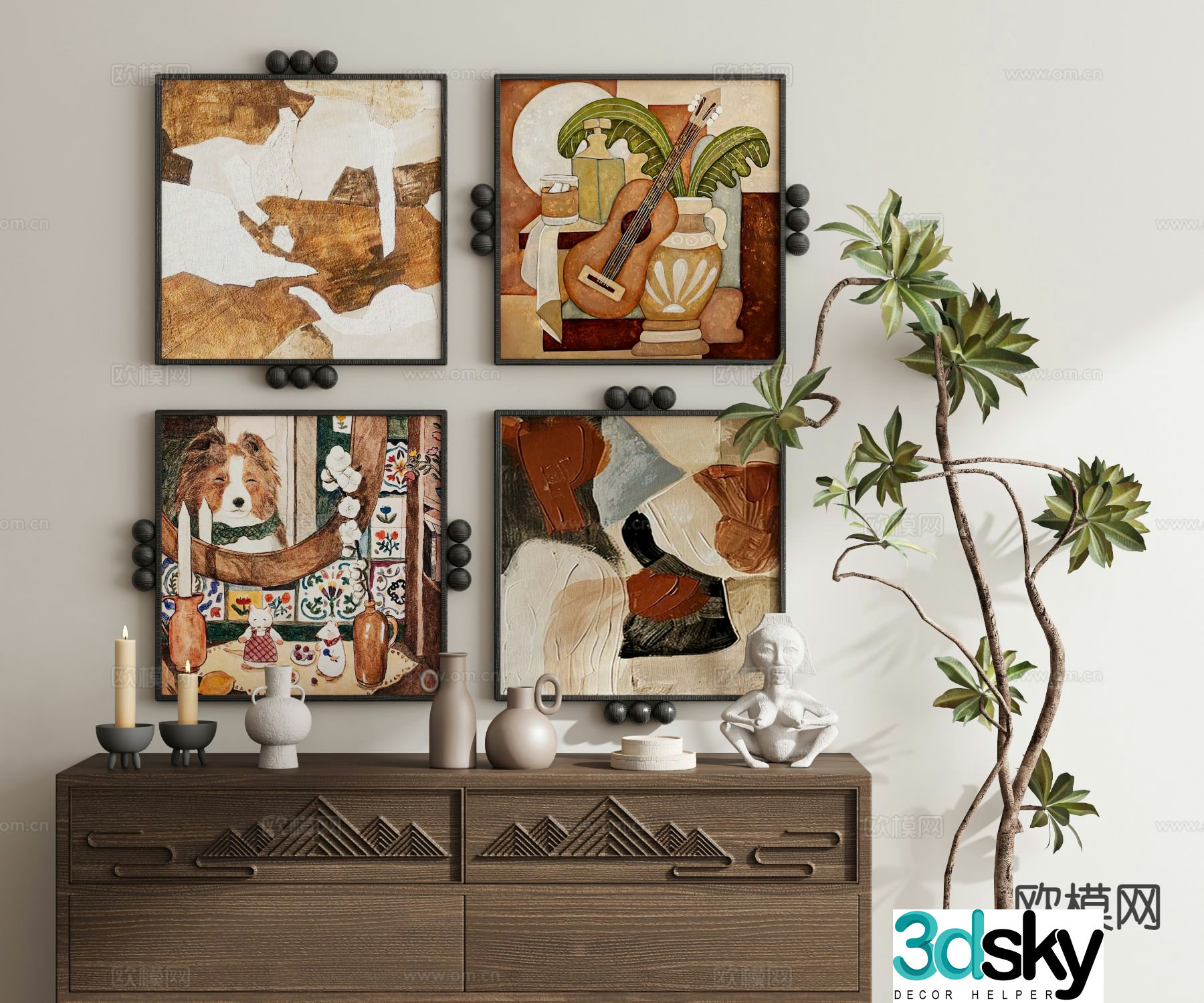 Medieval style hanging painting retro painting geometric painting combination painting 3D model