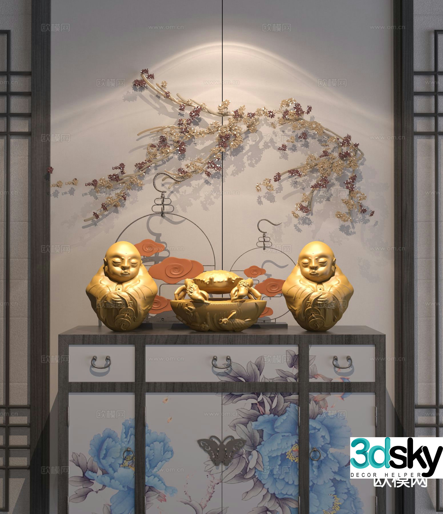 Traditional Chinese side cabinet furnishings toad Buddha statue 3d model