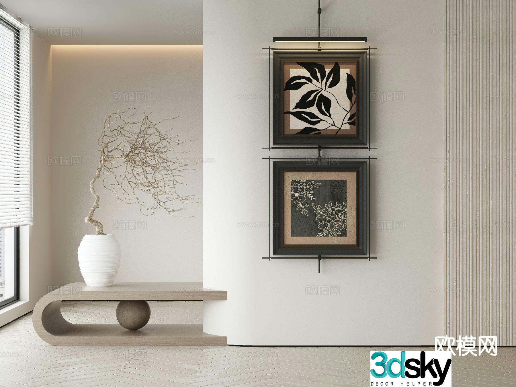 Modern decorative painting metal pole hanging painting retro hanging painting 3D model