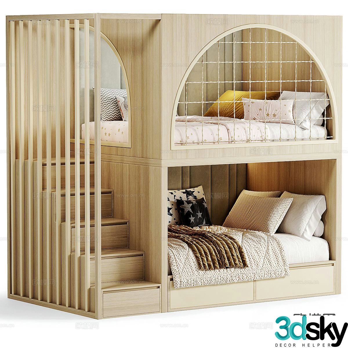 Log style children’s bed bunk bed bunk bed 3D model