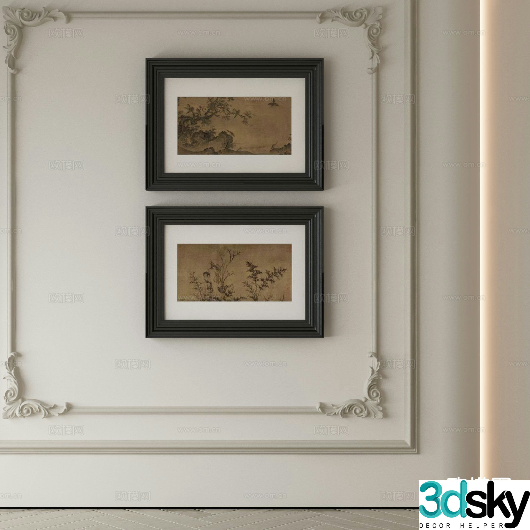 New Chinese style decorative painting landscape painting hanging painting 3D model