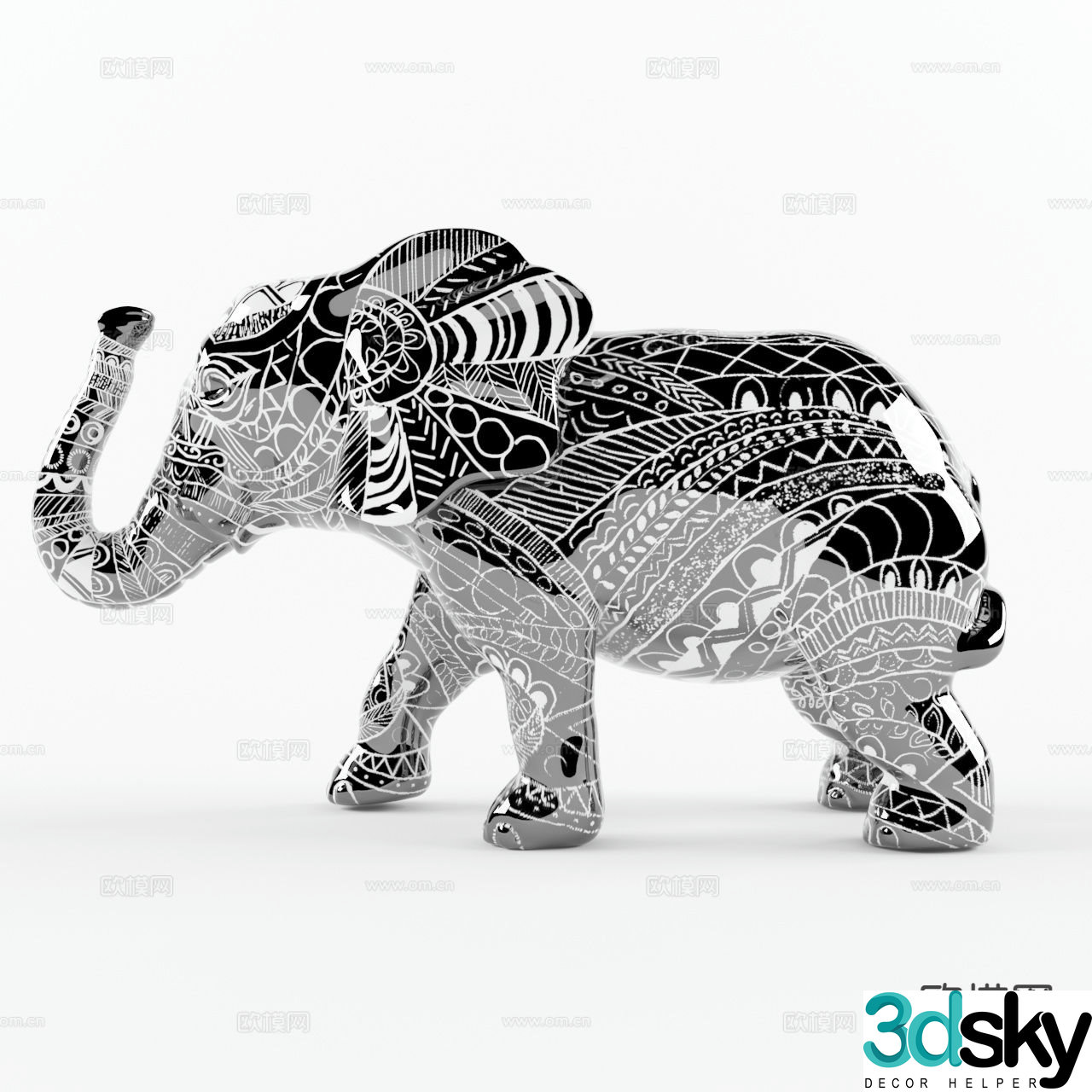 Elephant sculpture art ornament 3d model