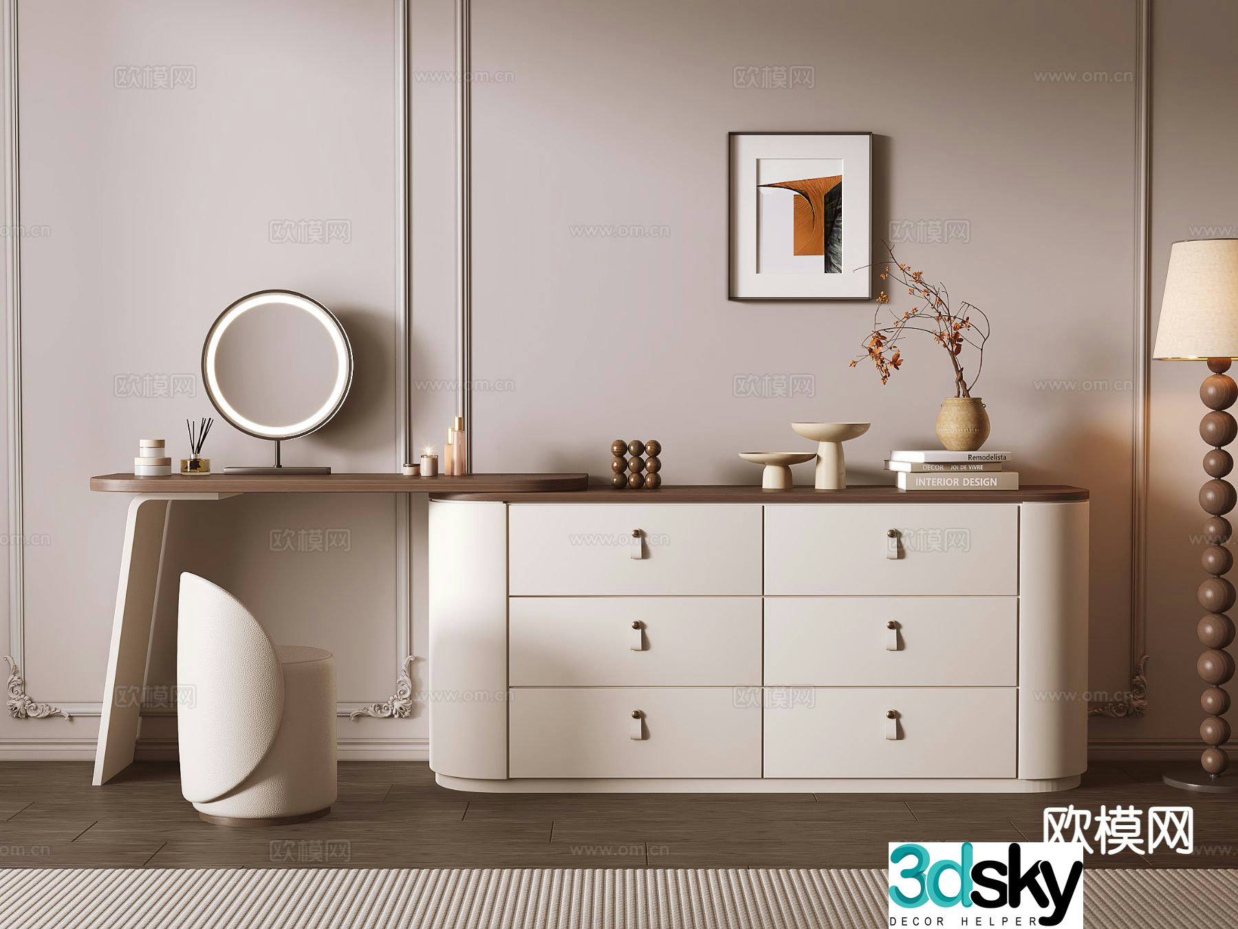 Light luxury dressing table makeup table 3d model