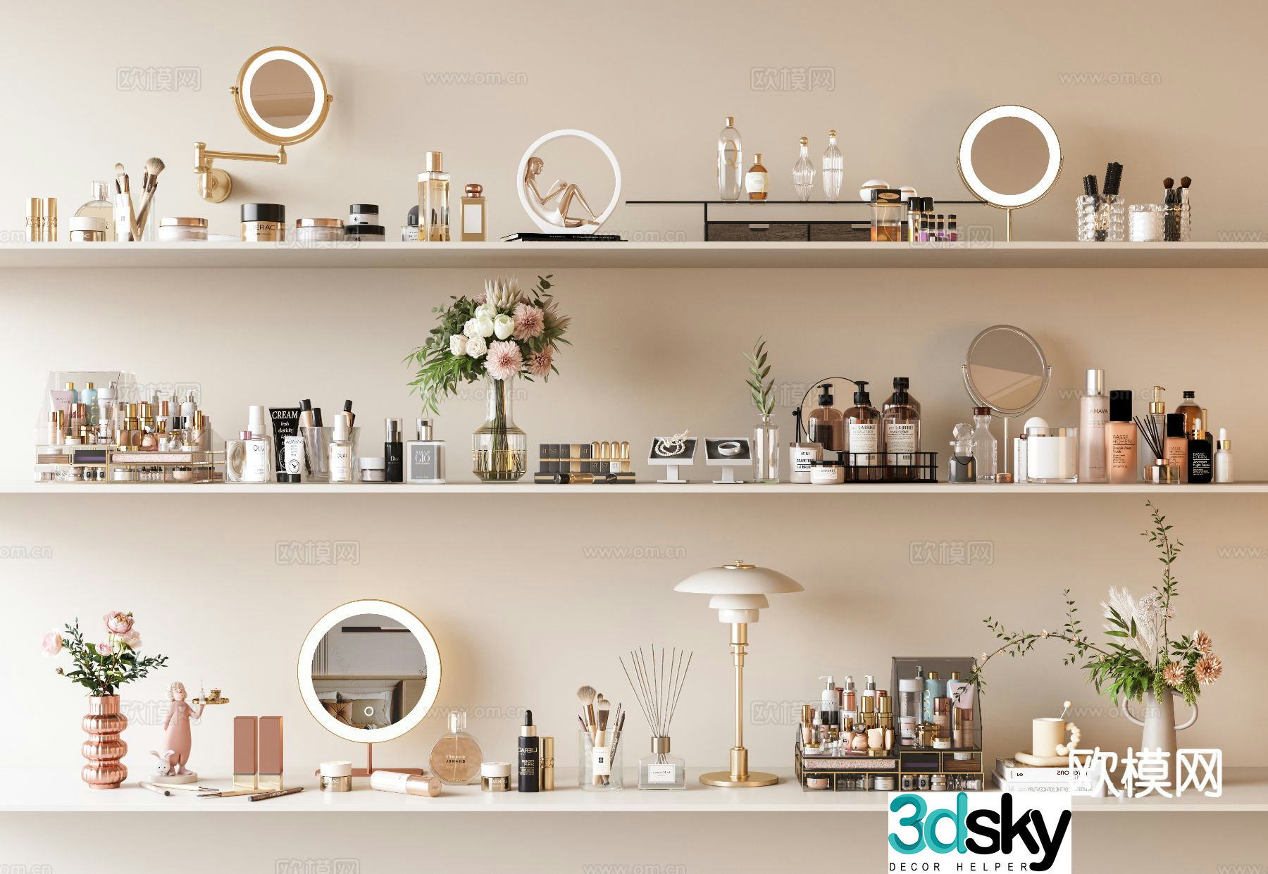Modern cosmetics skin care products toiletries beauty 3D model