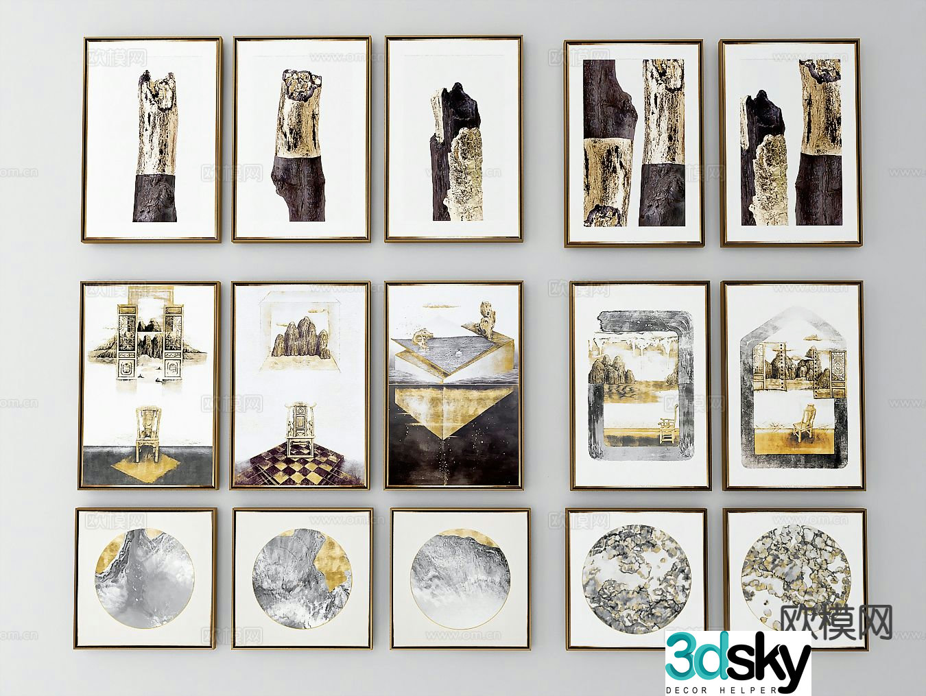 New Chinese style decorative painting combination painting 3D model