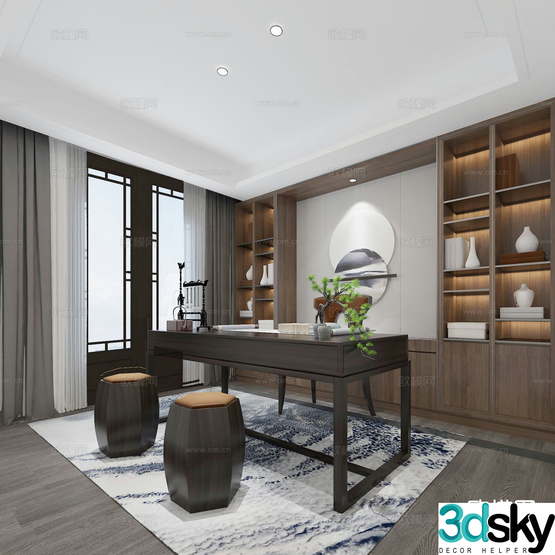 New Chinese style villa study 3D model
