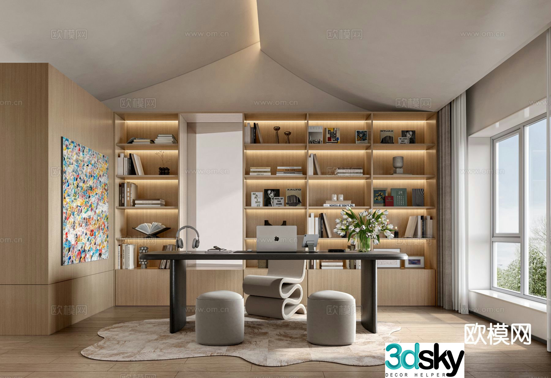 New Chinese style study 3D model