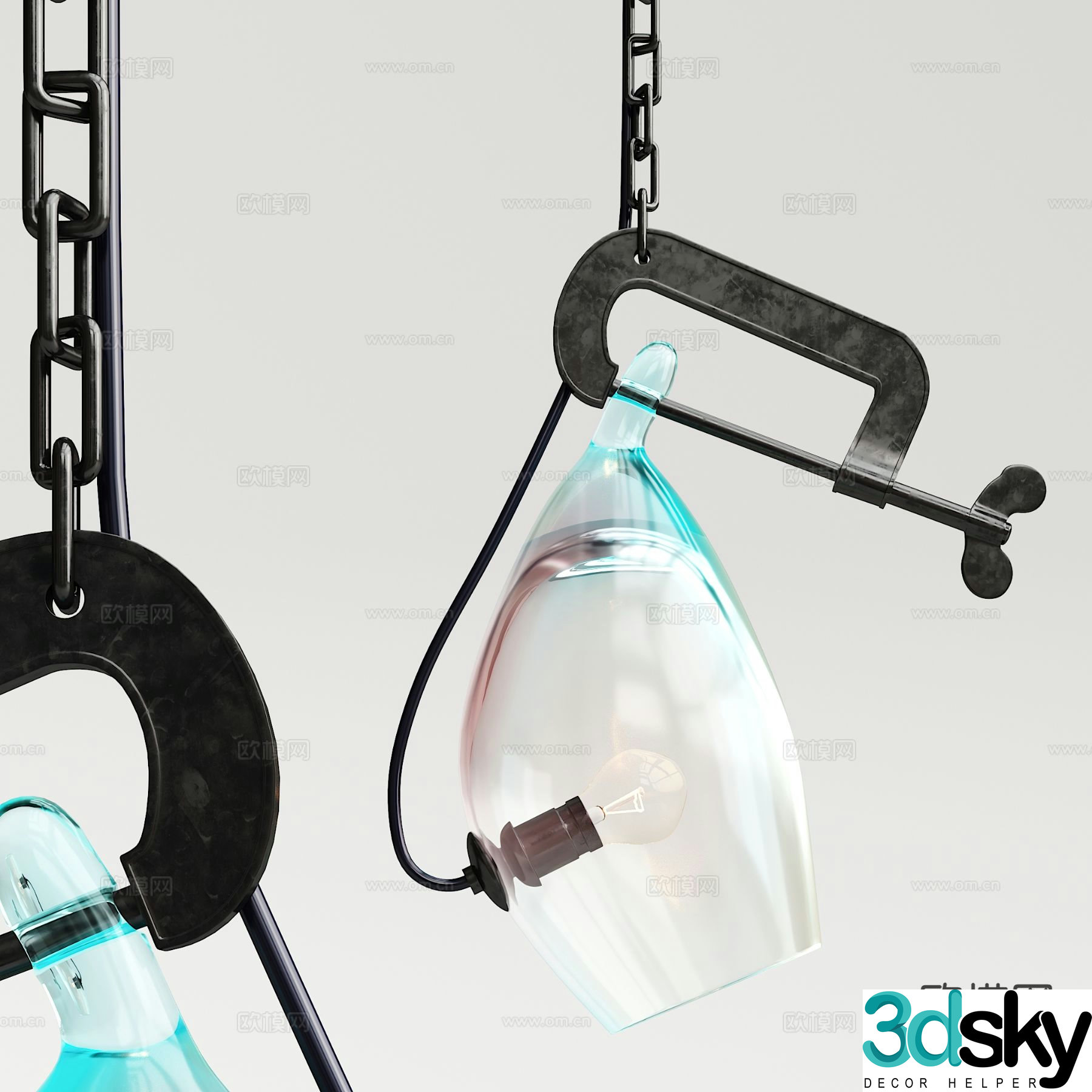Industrial style glass chandelier 3d model