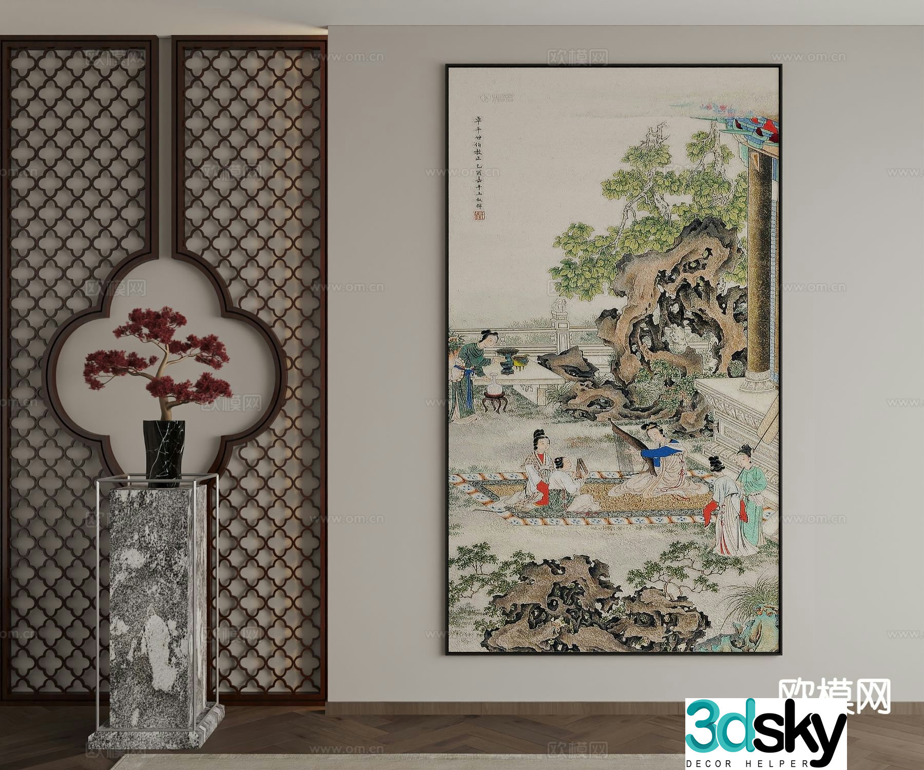 New Chinese style ink painting decorative painting 3D model