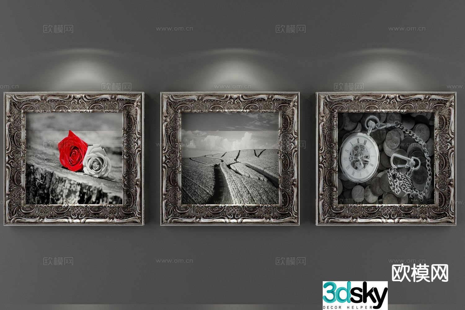 European decorative painting retro hanging painting combination painting 3D model