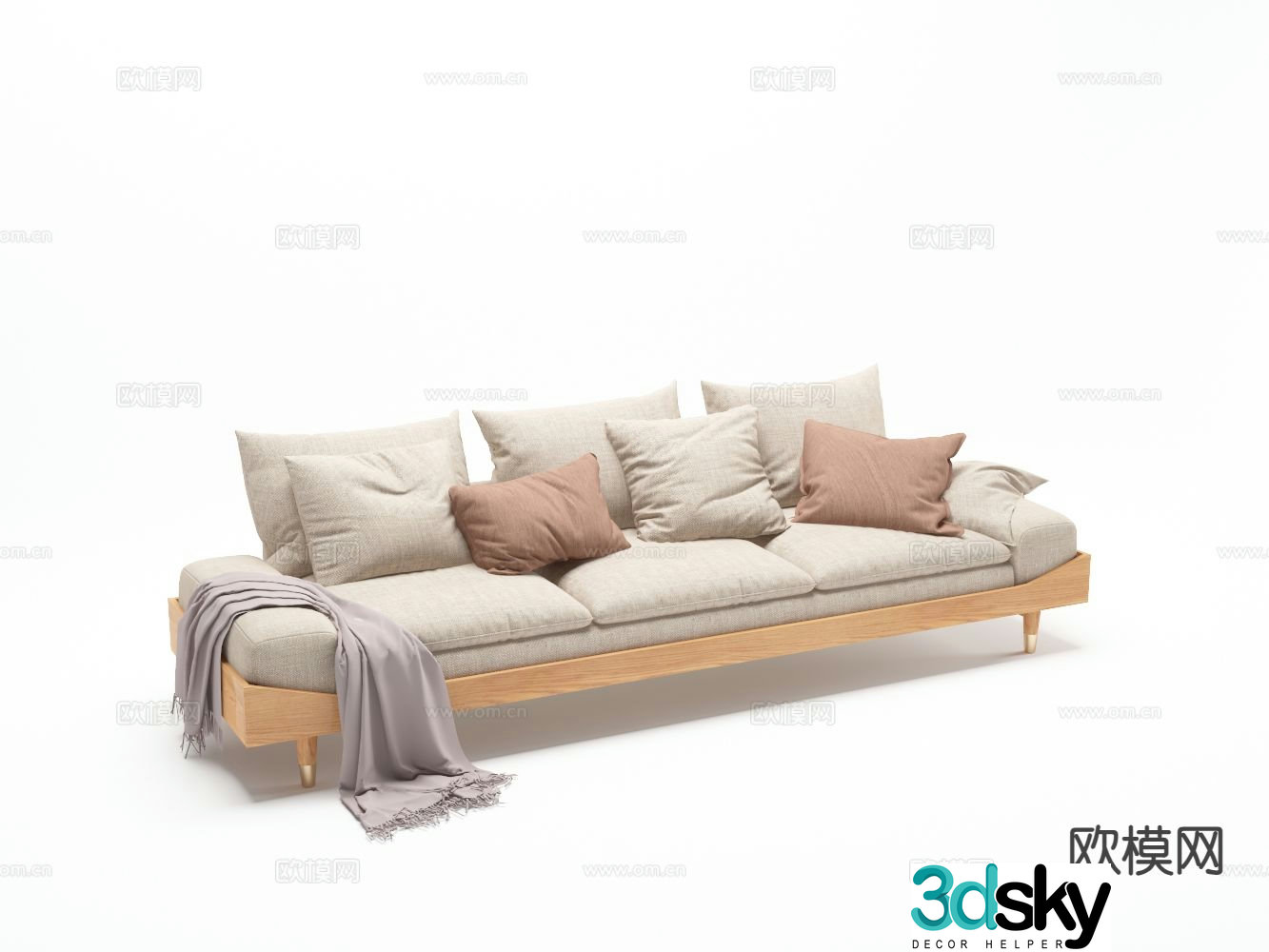 Log style sofa fabric sofa three-person sofa lazy and soft sofa 3D model