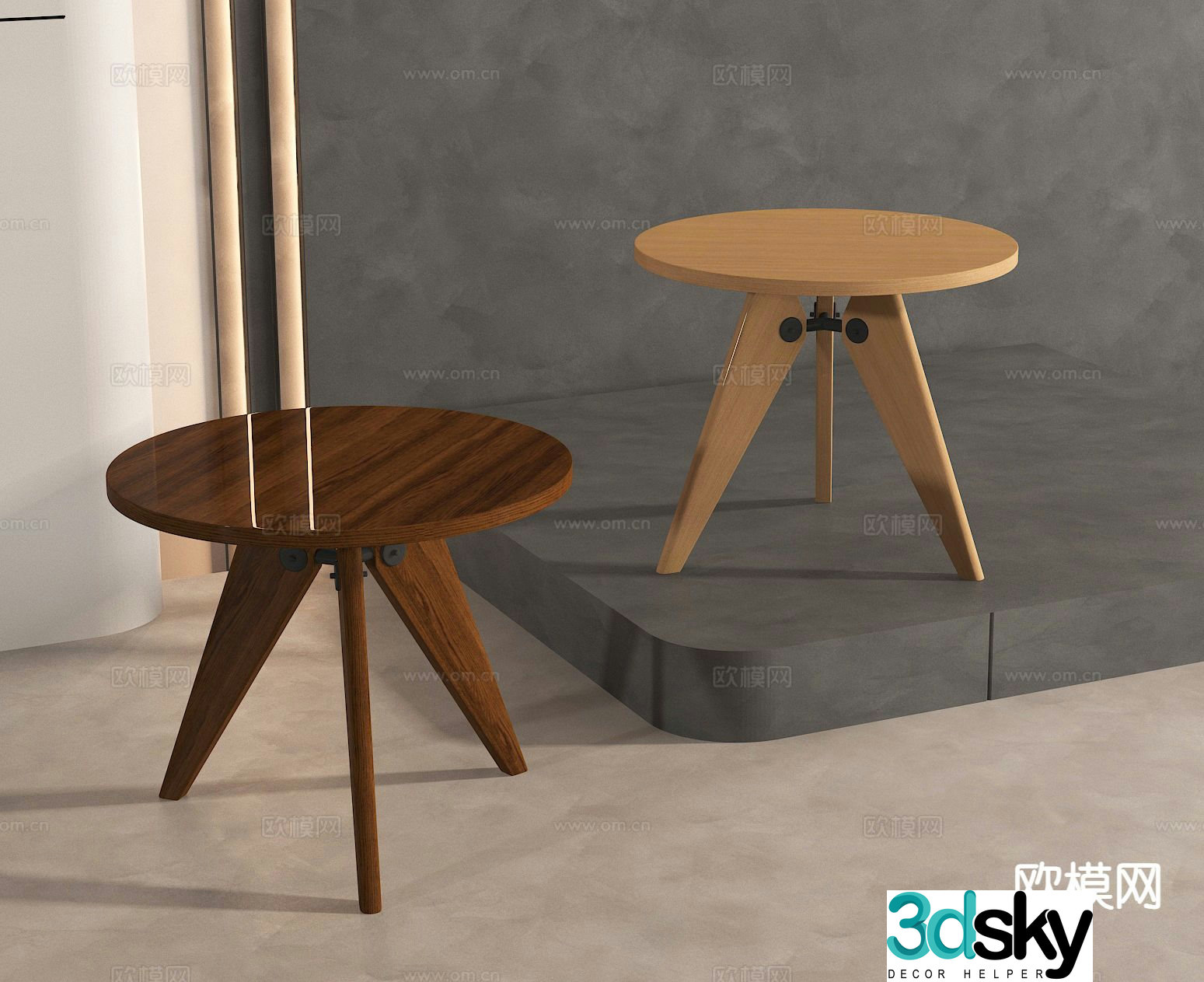 Medieval corner table side table round table table table 3D model