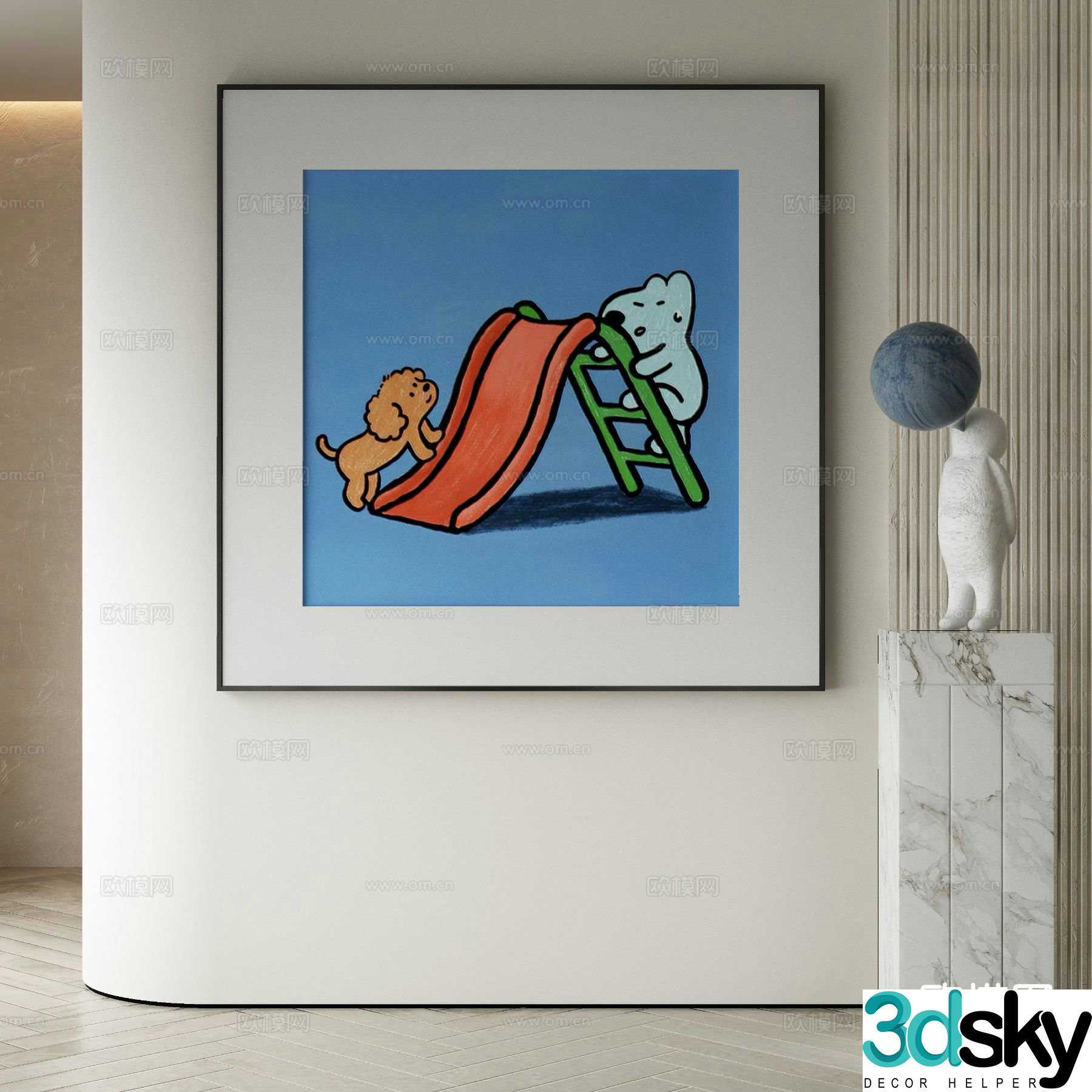Modern cartoon painting decorative painting 3d model