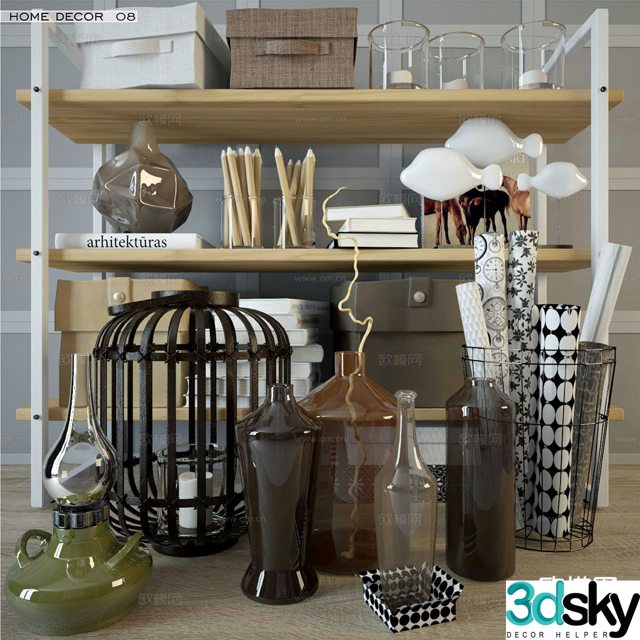 Modern tableware books vase 3d model