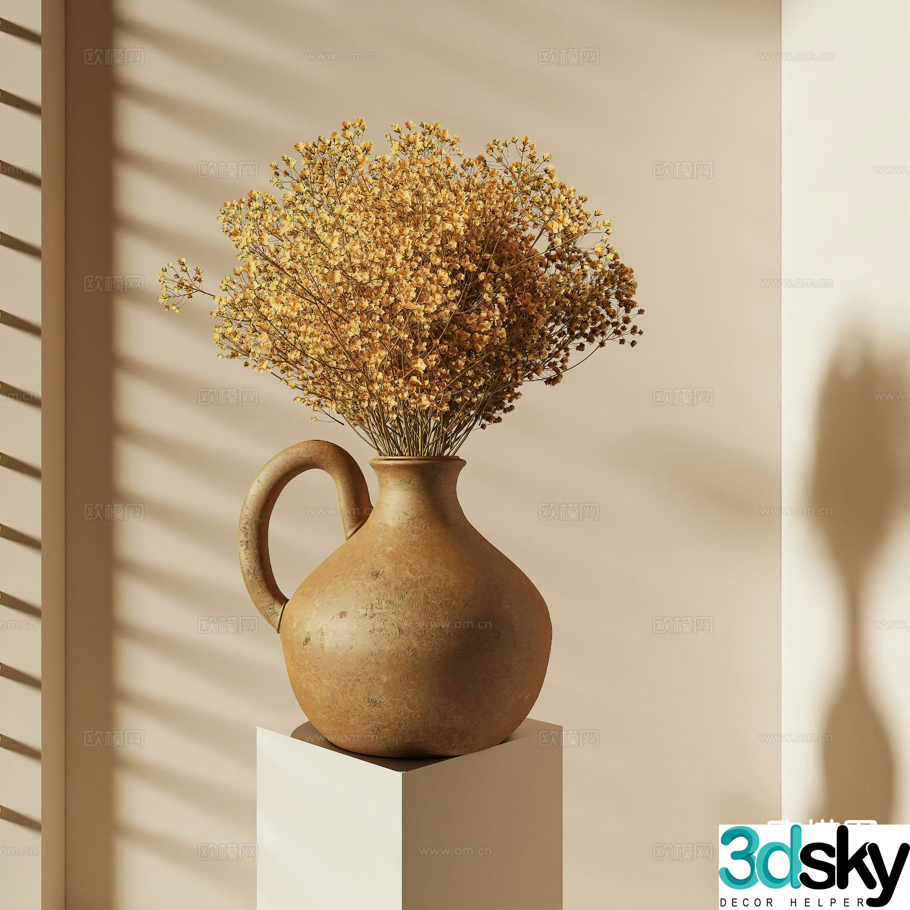 Wabi-sabi vase dried flowers dead branches dry branches 3D model