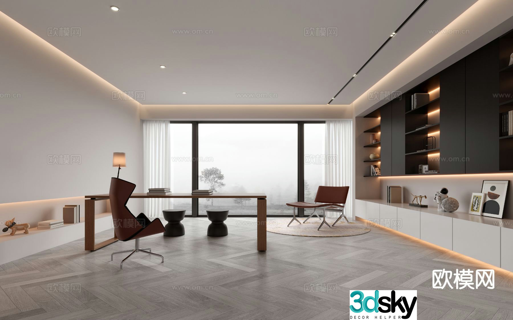 Modern study room 3d model