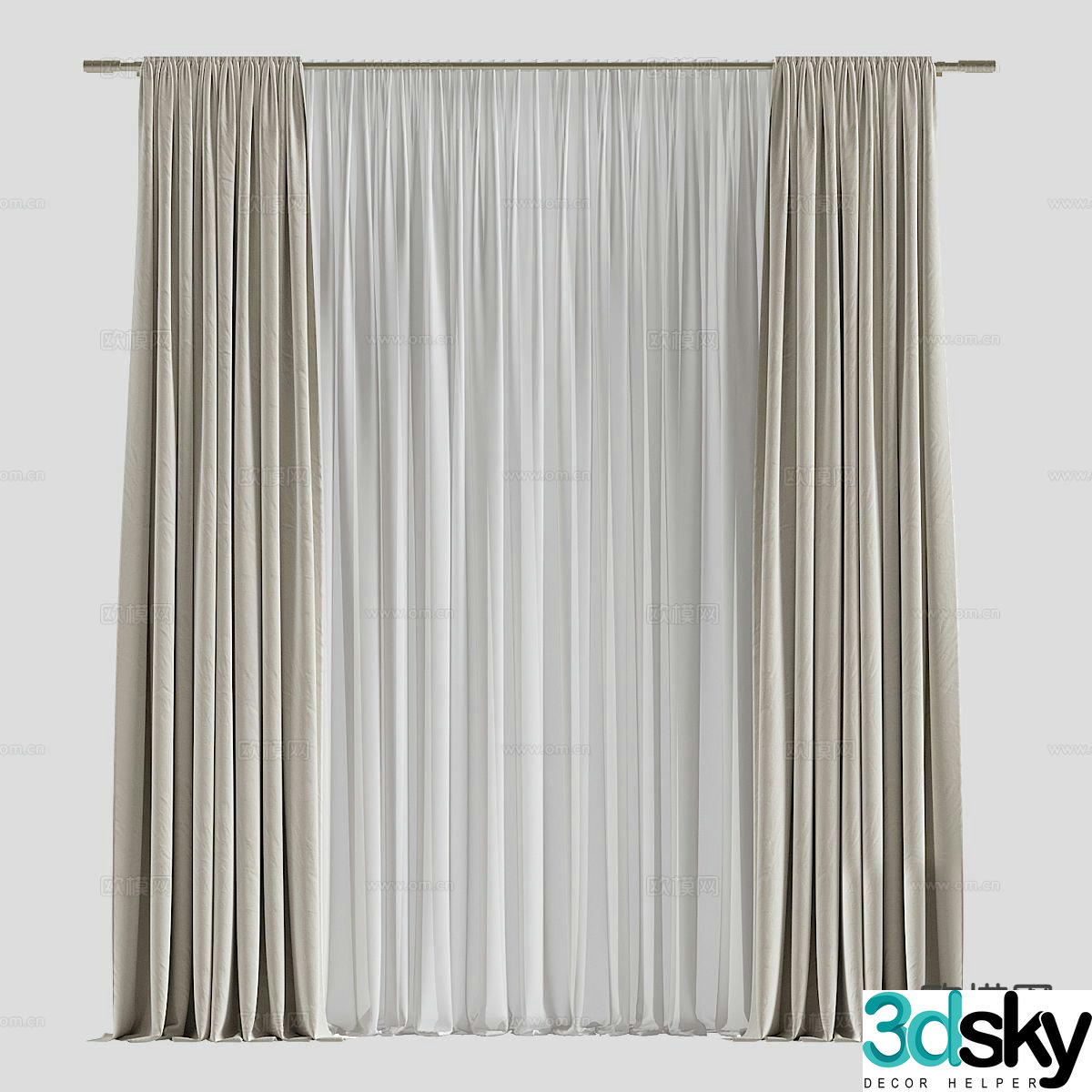 Plain curtain screen gauze curtain 3d model