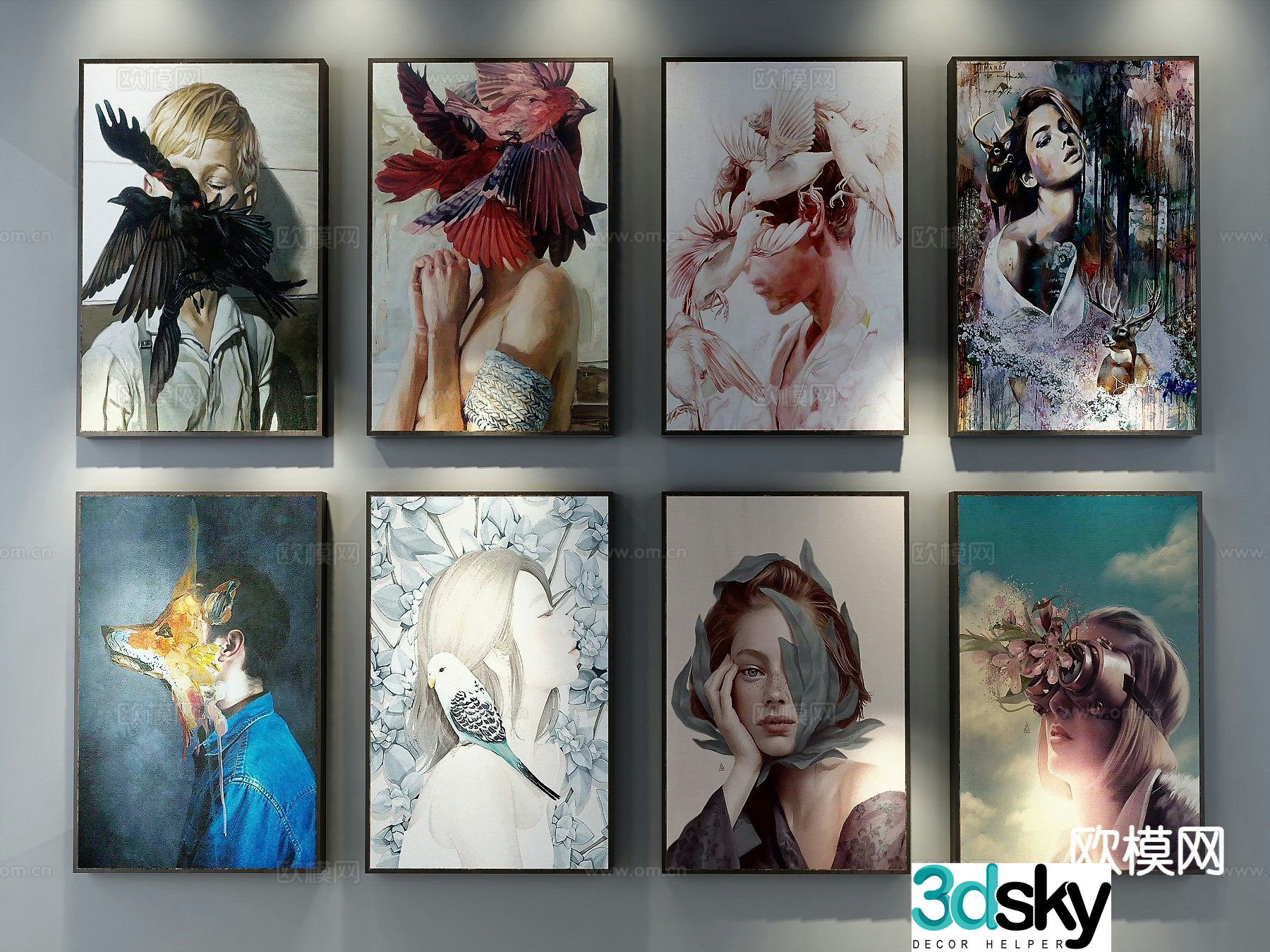 Modern figure painting decorative painting 3d model