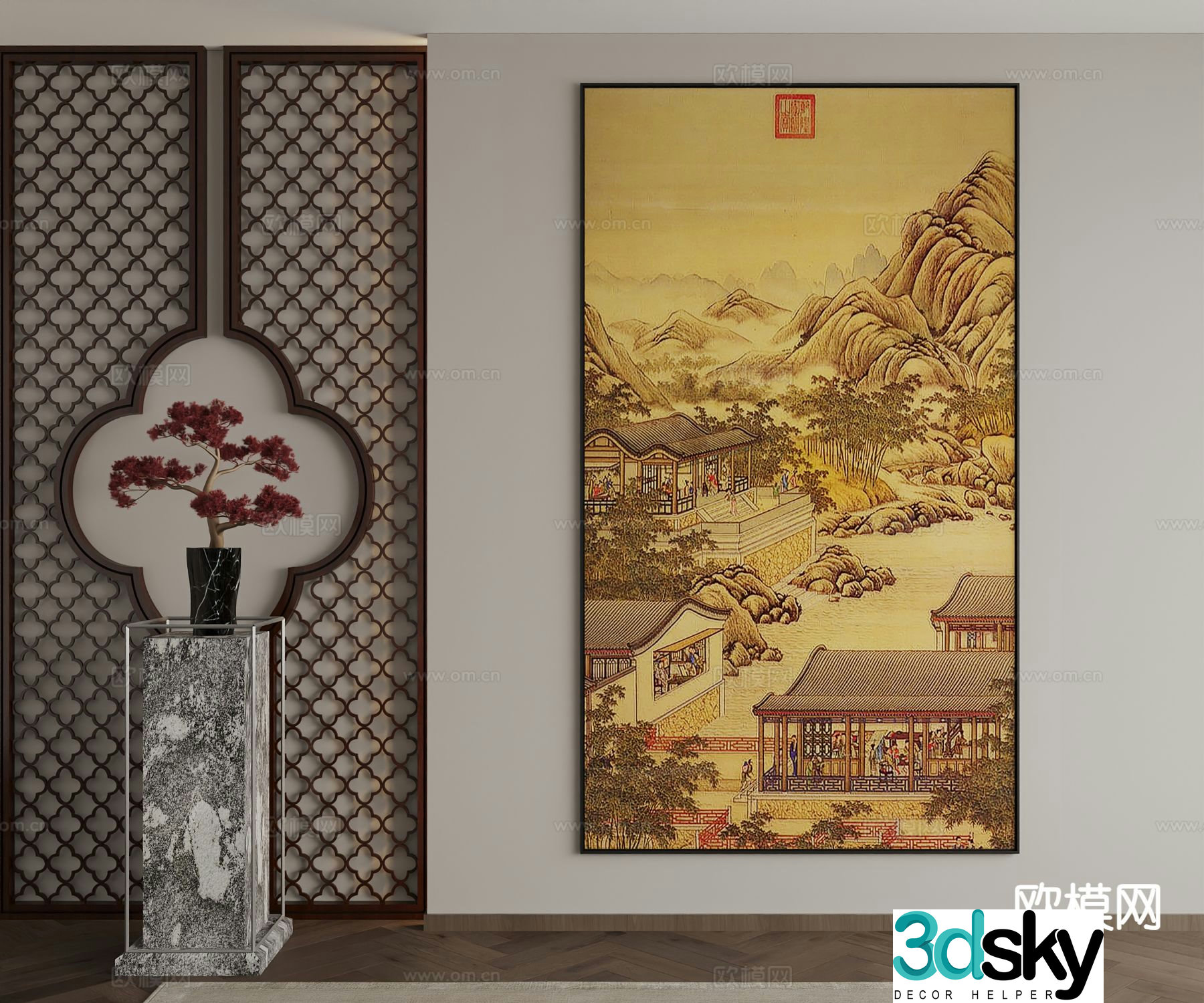 New Chinese style ink painting landscape painting decorative painting 3D model