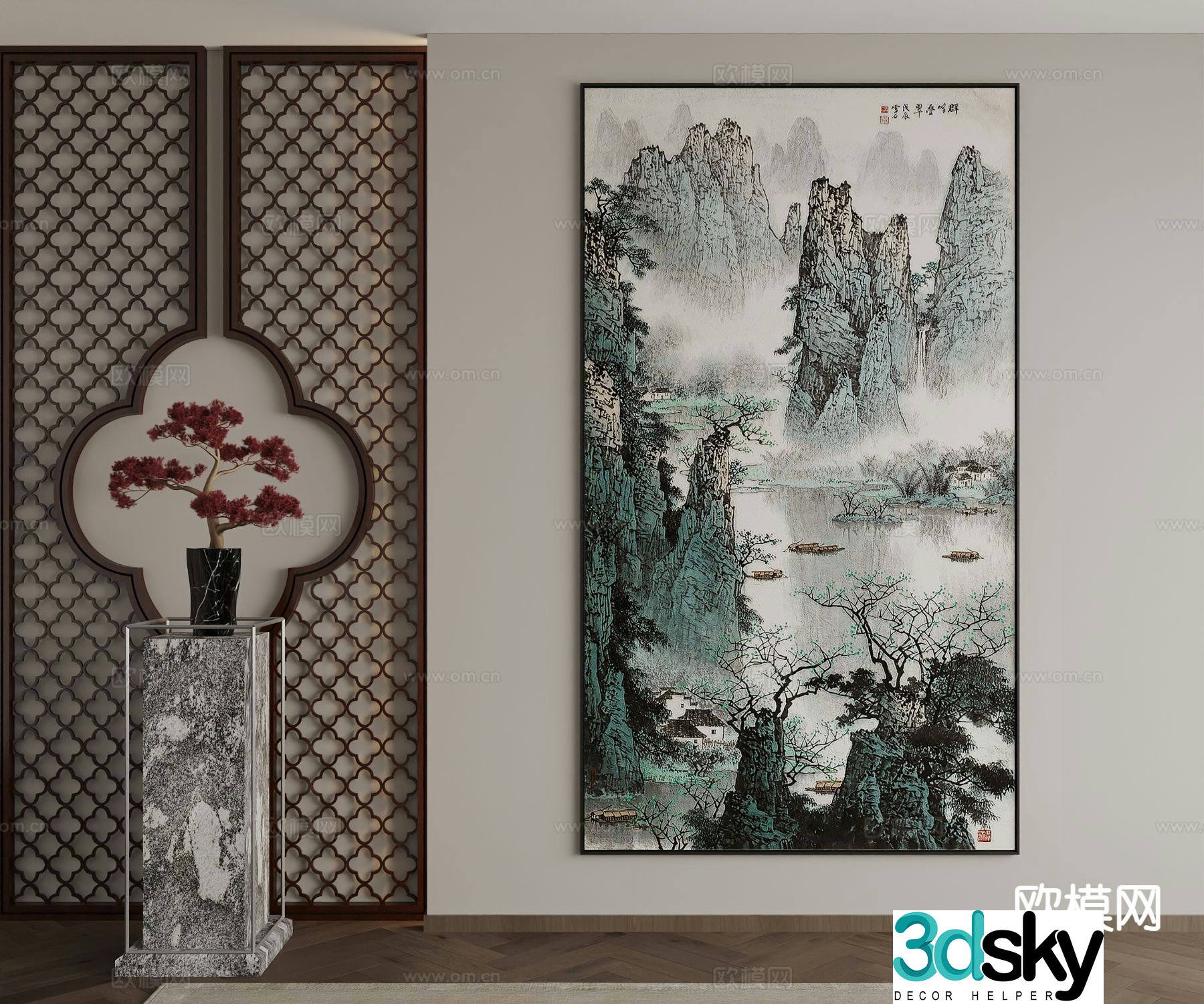 New Chinese style decorative painting landscape painting hanging painting 3D model
