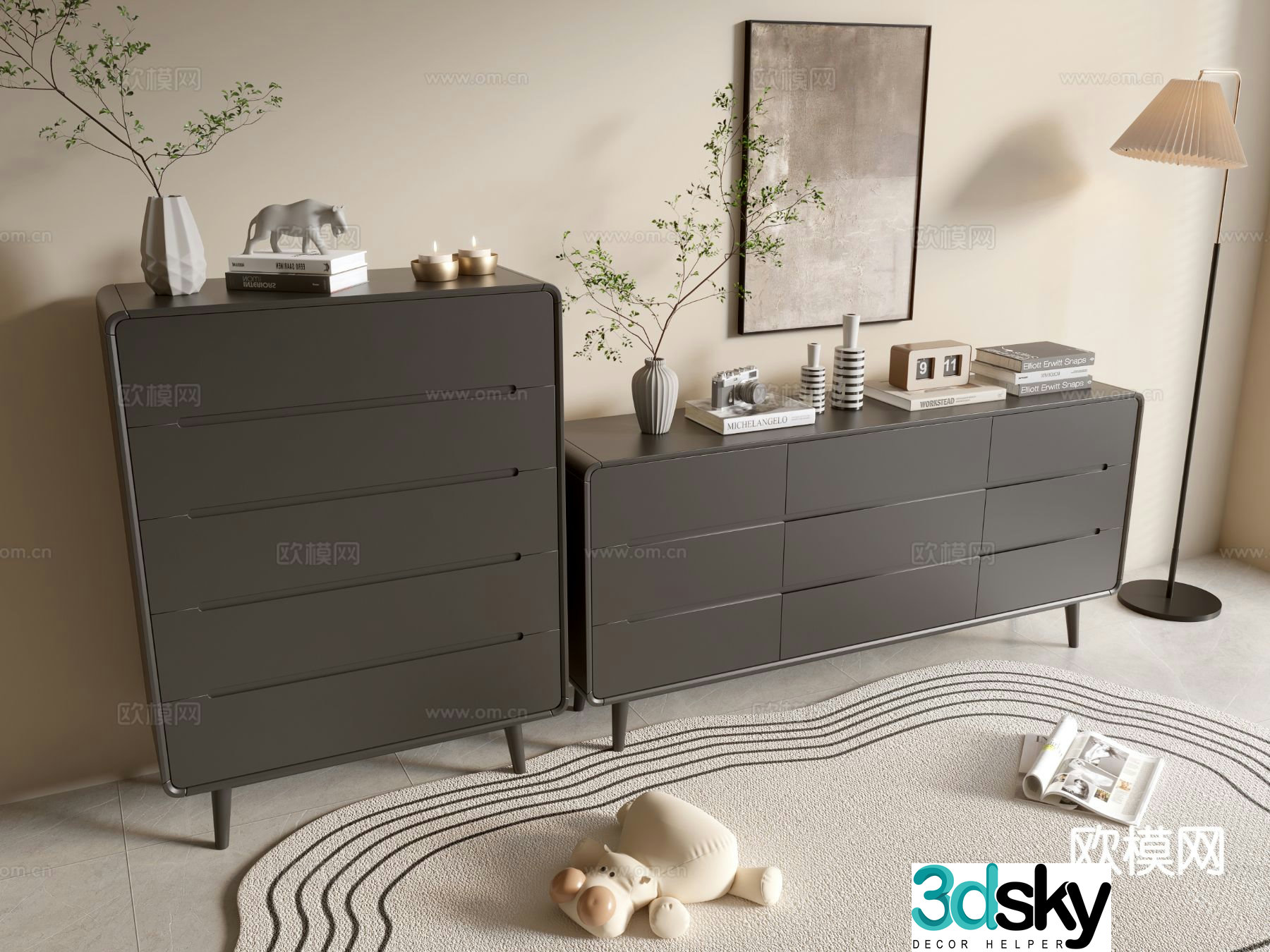 Modern black cabinet entrance cabinet drawer cabinet 3d model