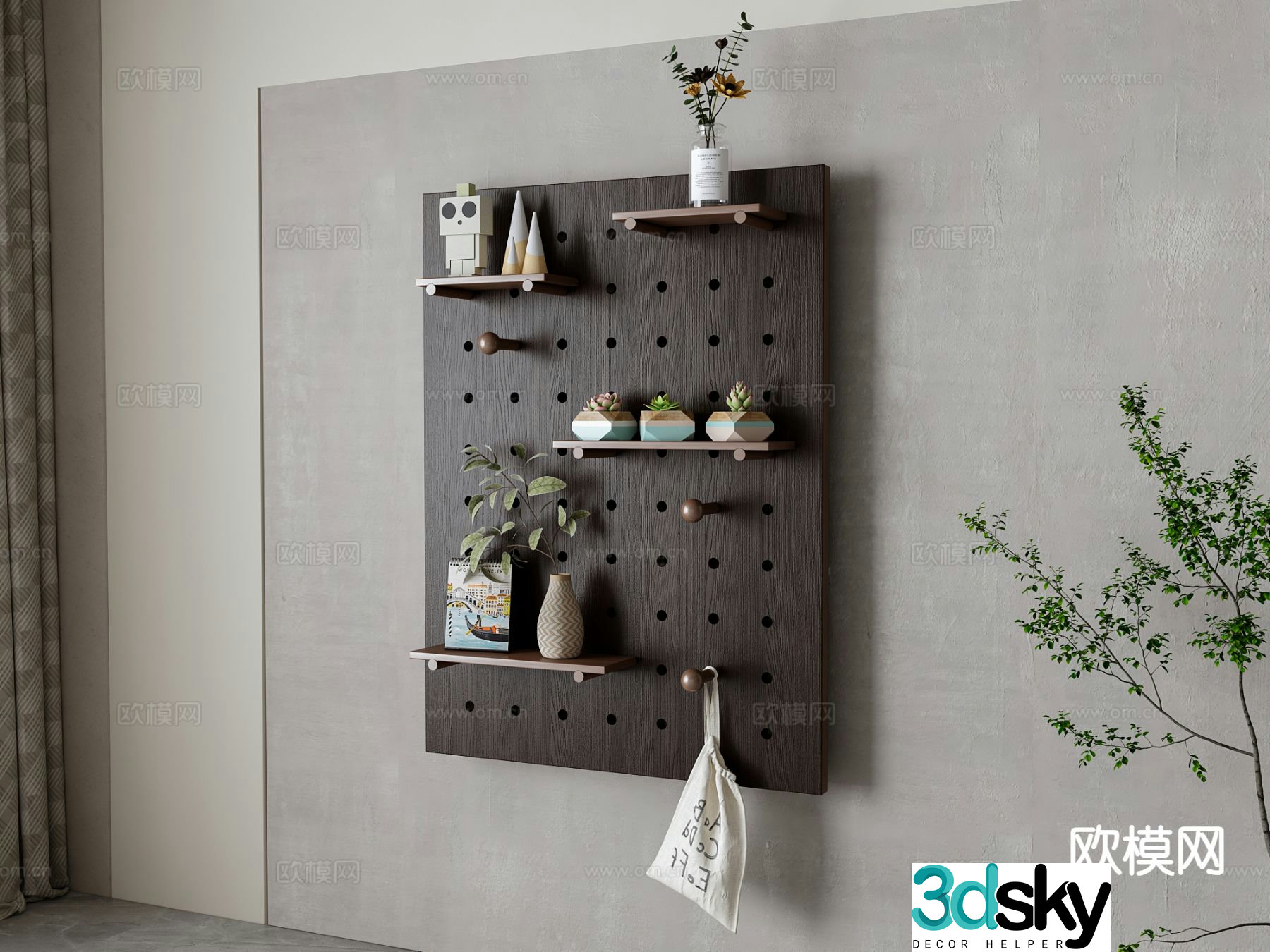 American perforated board hanging decoration wall hanging wall rack 3d model