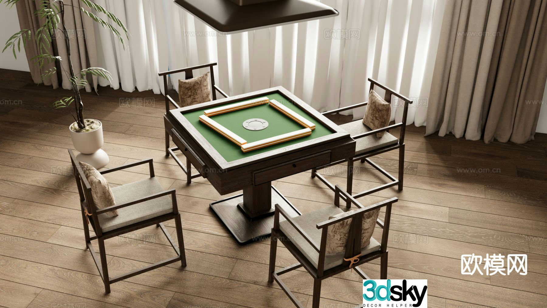 New Chinese style mahjong table entertainment table 3d model