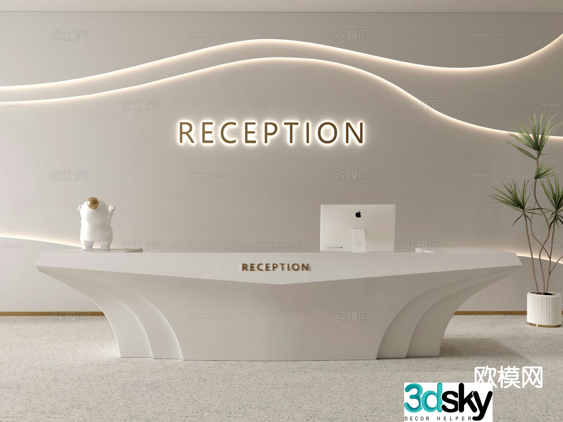 Modern front desk reception desk information desk 3d model