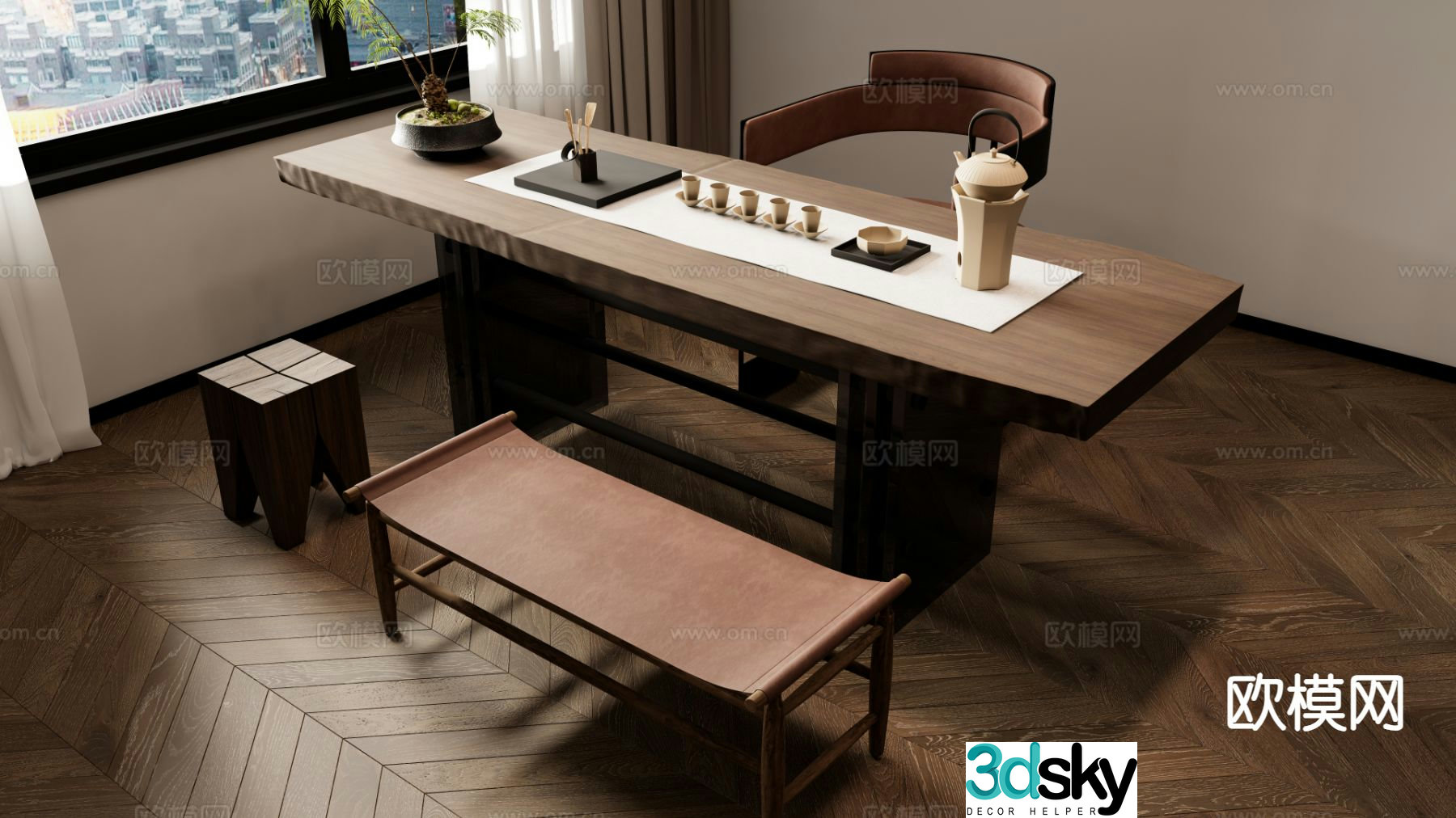 New Chinese style tea table tea table 3d model